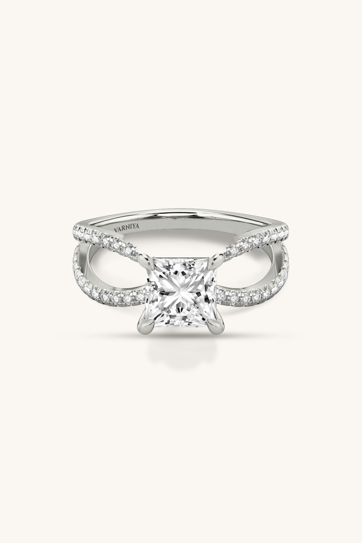 Luisa Princess Solitaire Double Pavé Ring