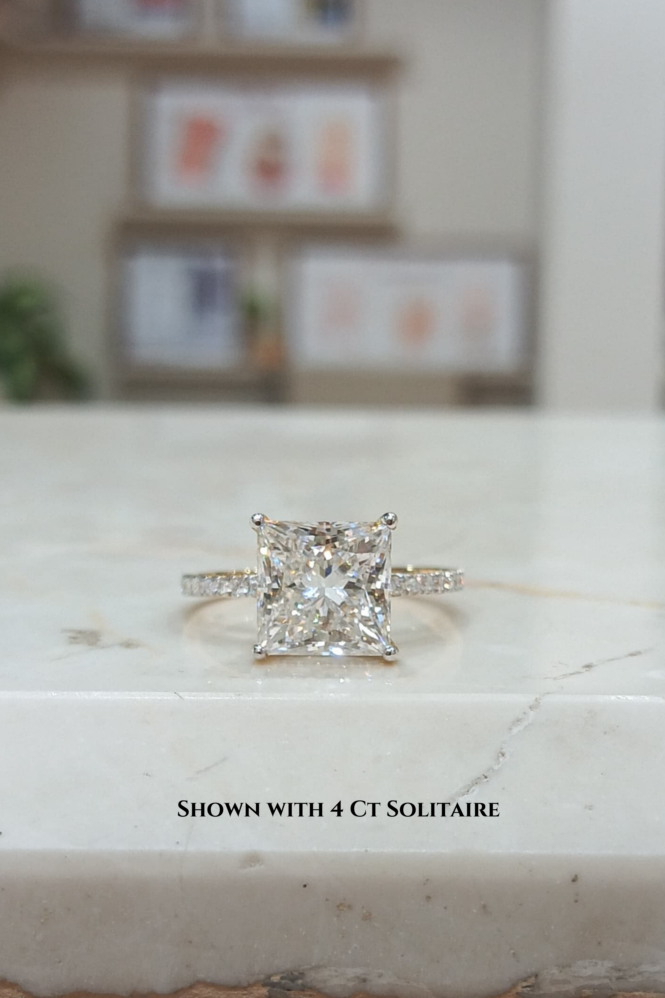 Dual Tone Glance Pavé Ring with 4 Carat Princess Solitaire Value