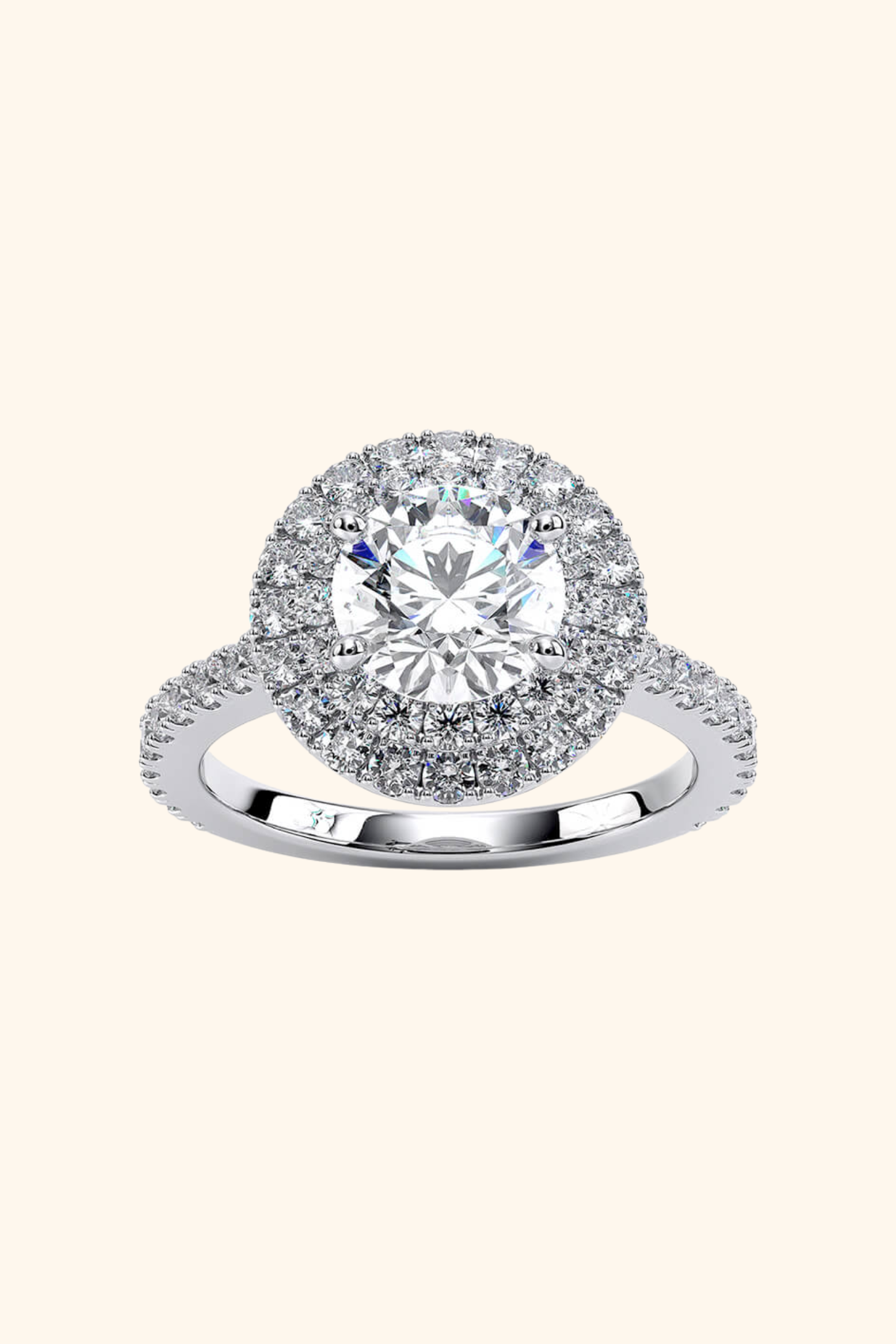 1.03 Ct Anelise Double Halo Pavé Ring with a Delicate Under Halo Pavé Ring in Ring Size 13