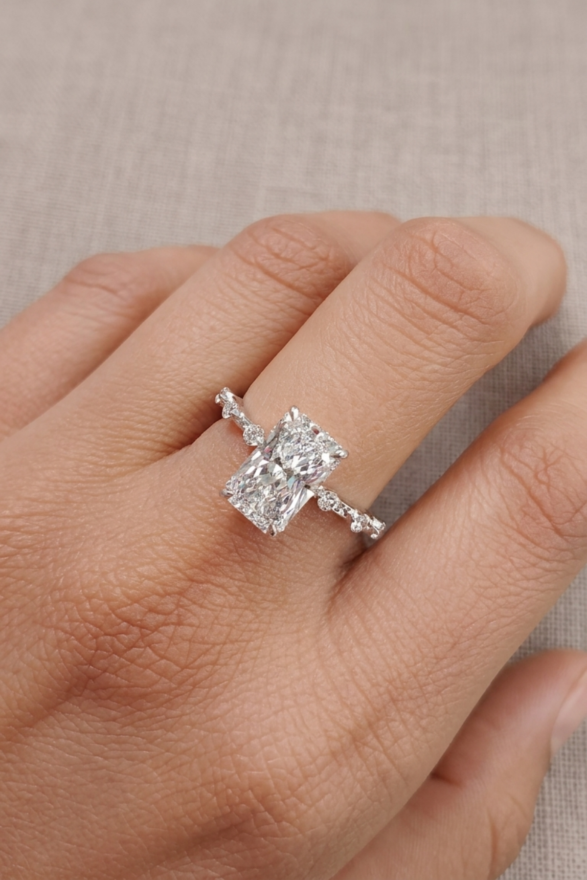 2.06Ct Adelina Radiant Solitaire Pavé Ring in Ring Size 12
