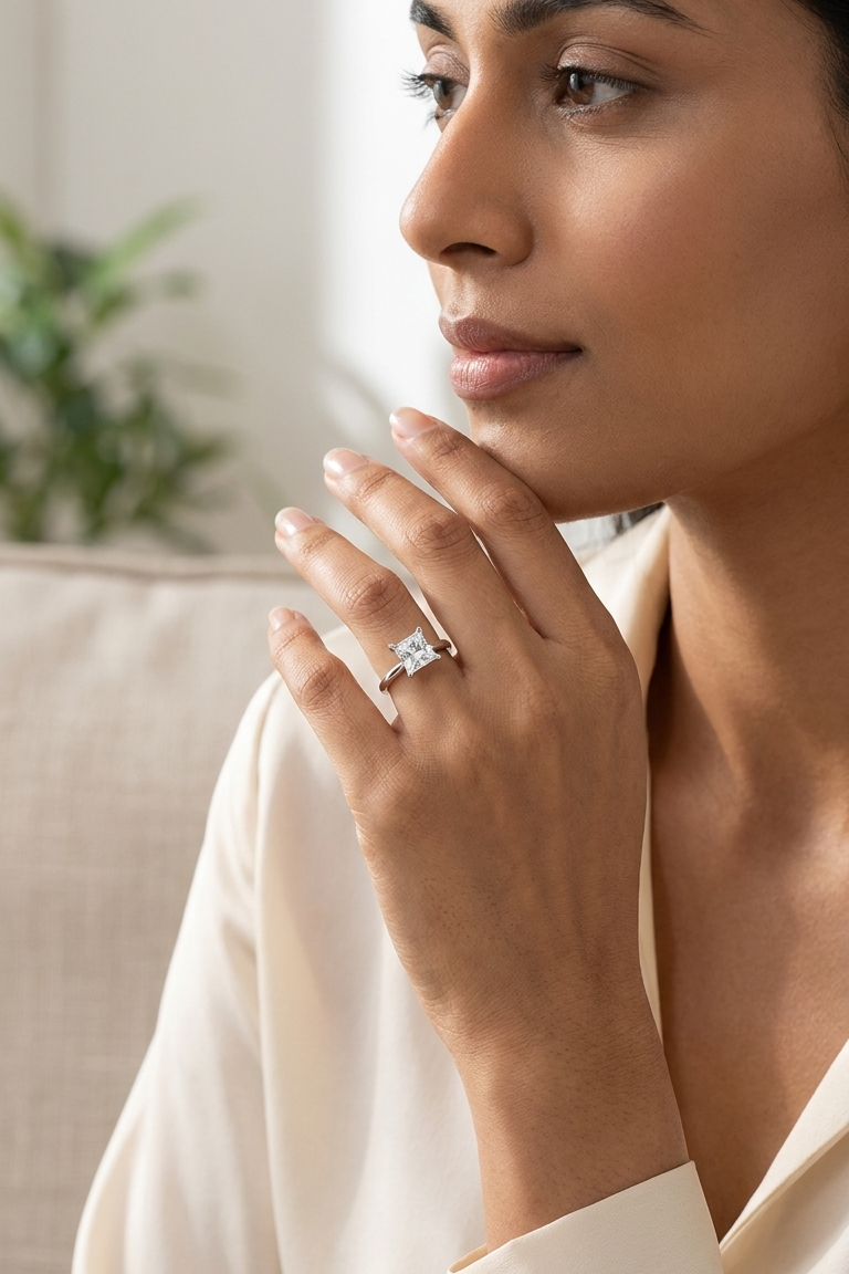 4 Prong Classic Grace Princess Solitaire Ring