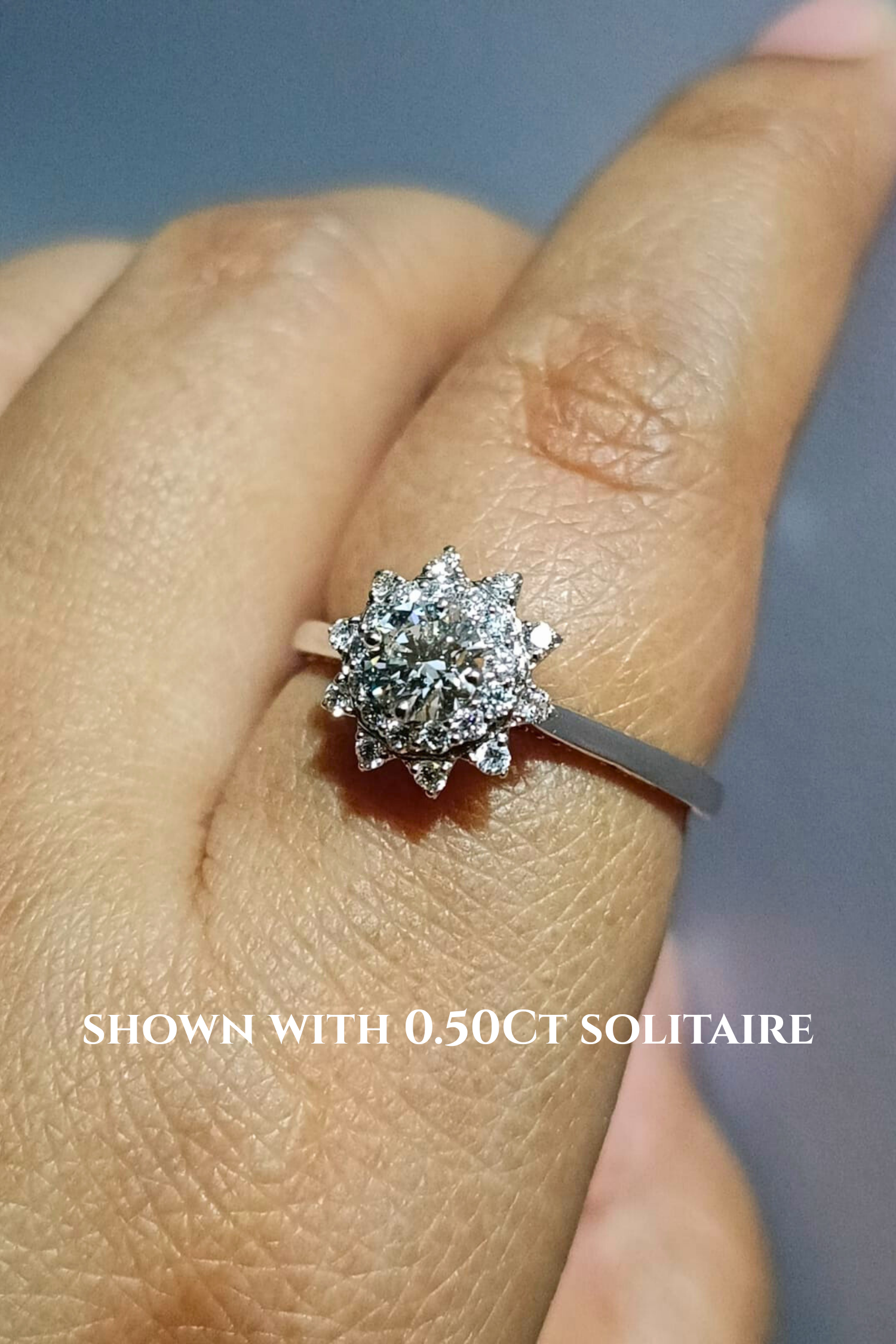 Roselyn Studded Halo Ring set with a Round Solitaire