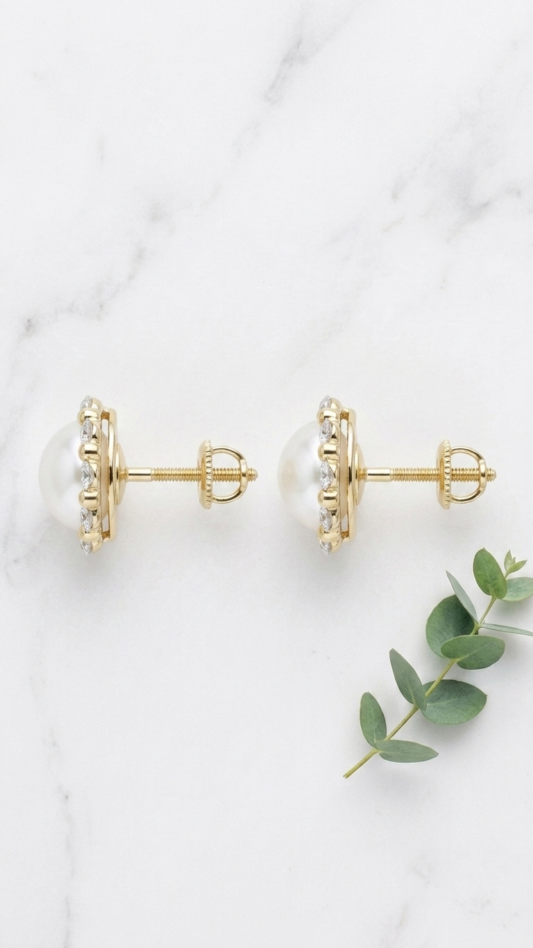 0.32Ct Thea Pearl Halo Diamond Earrings