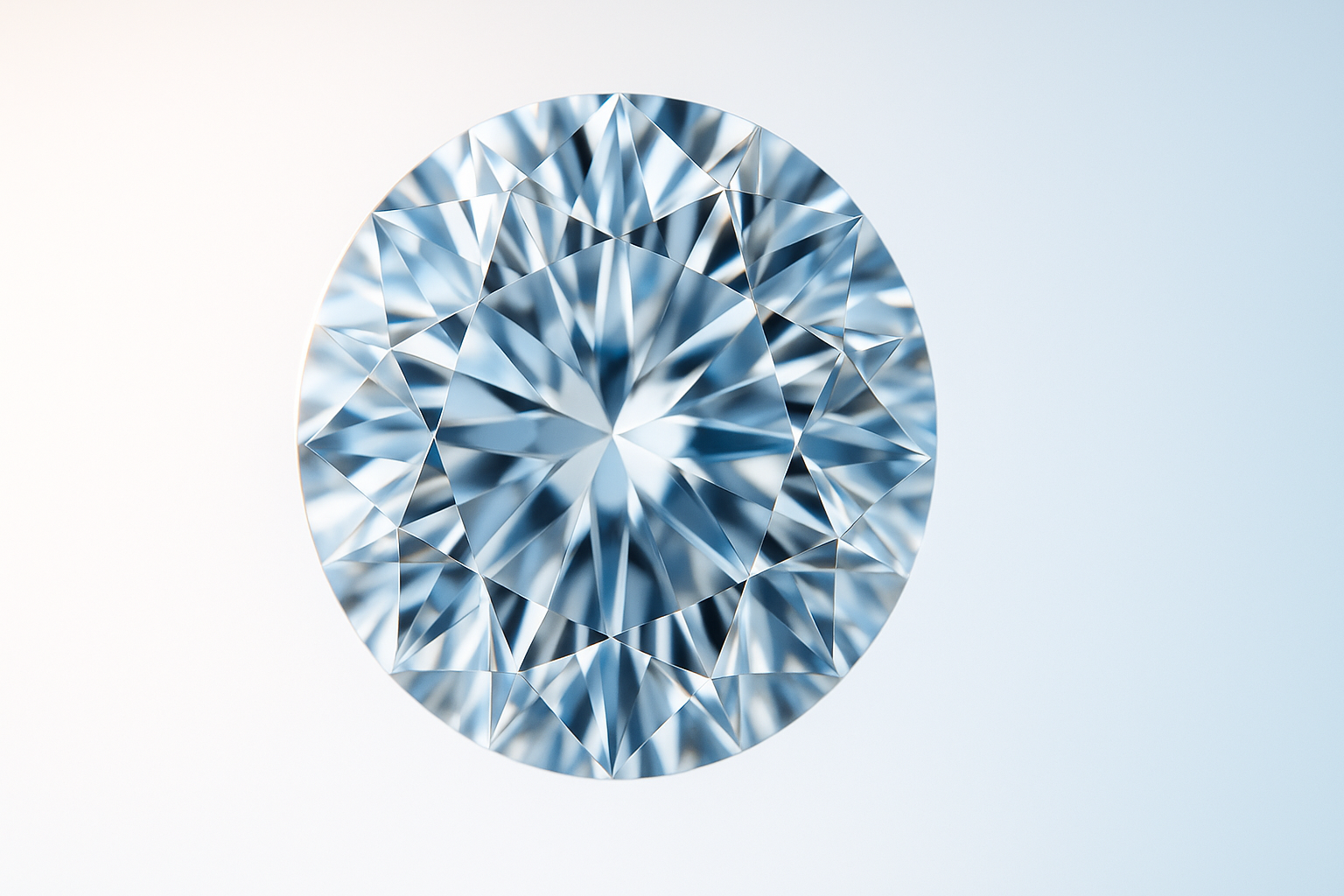 Macro close-up of a single flawless round brilliant lab grown diamond reflecting light.