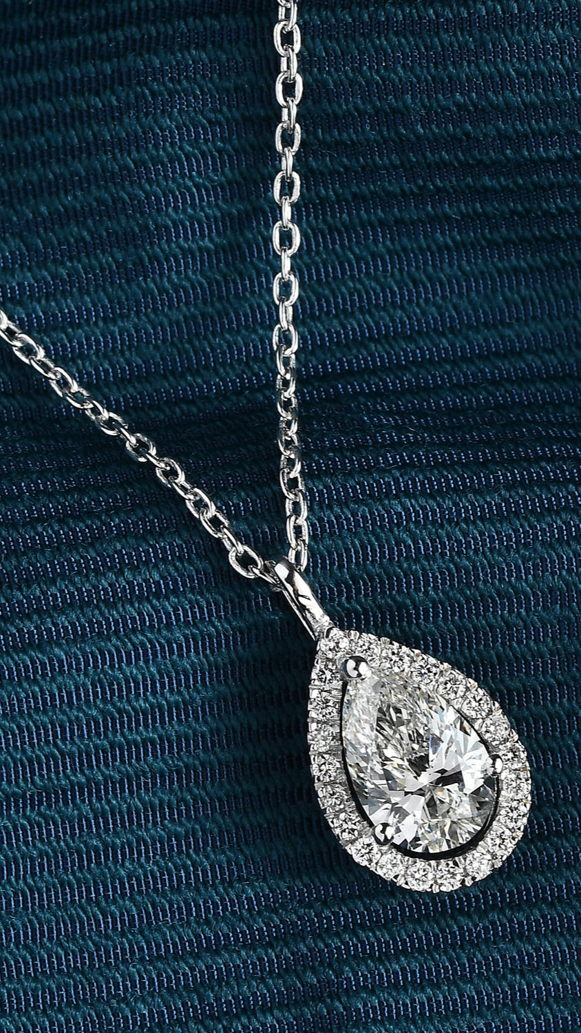 Coralina Halo Pear Solitaire Pendant