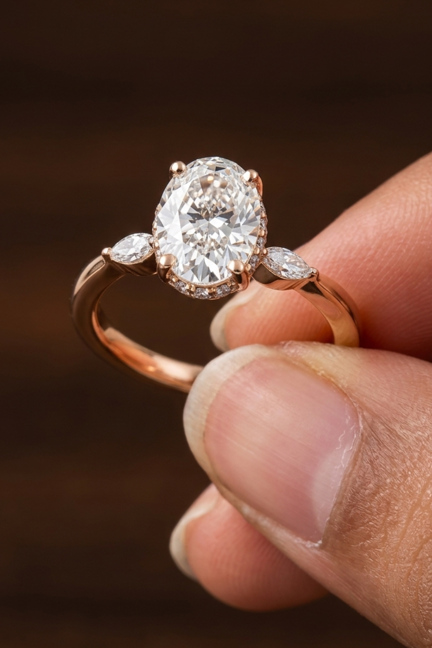 1.06 Ct Luminous Grace Hidden Halo Oval Solitaire Marquise Accent Ring in Ring Size 12