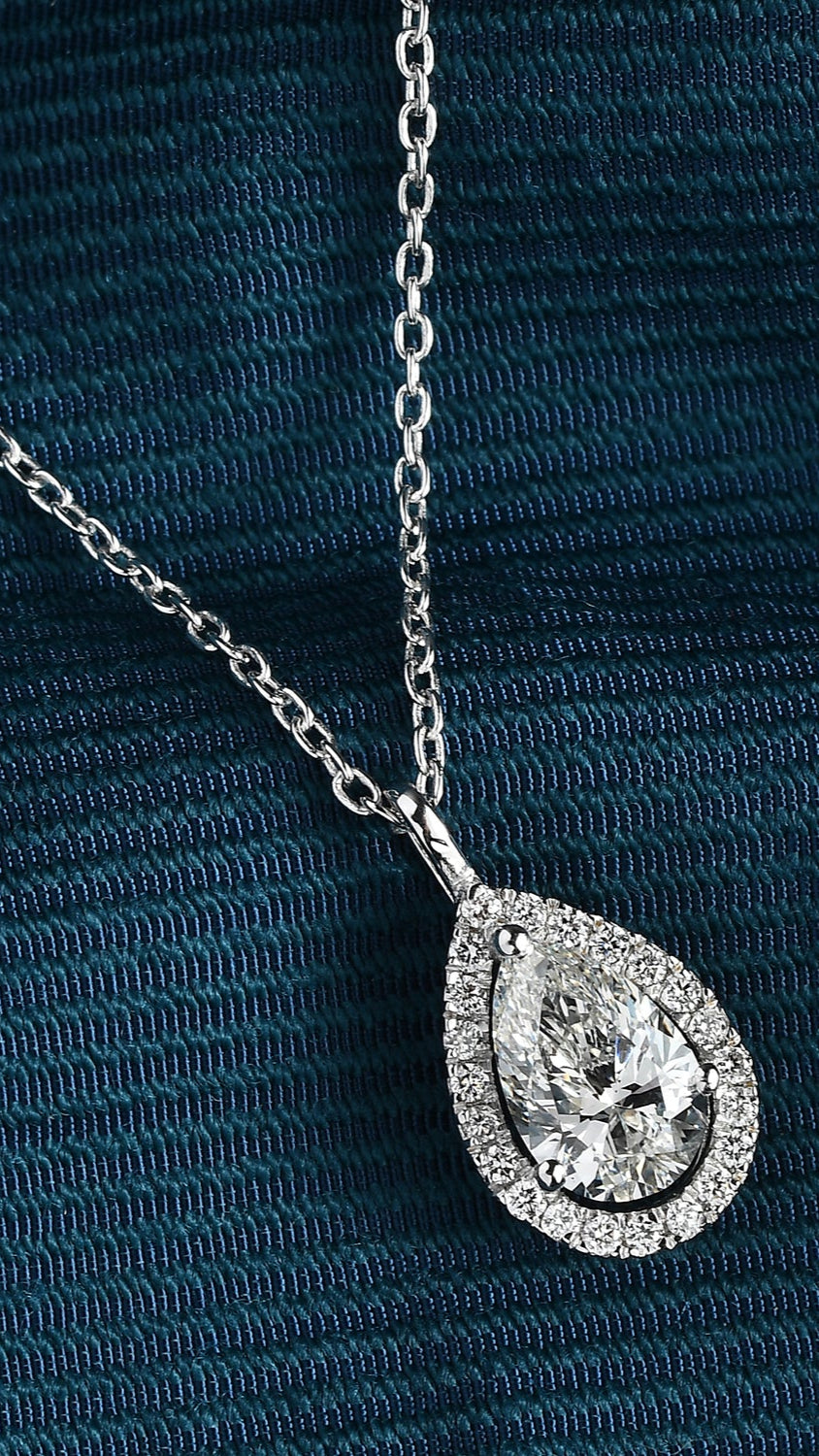 Coralina Halo Pear Solitaire Pendant