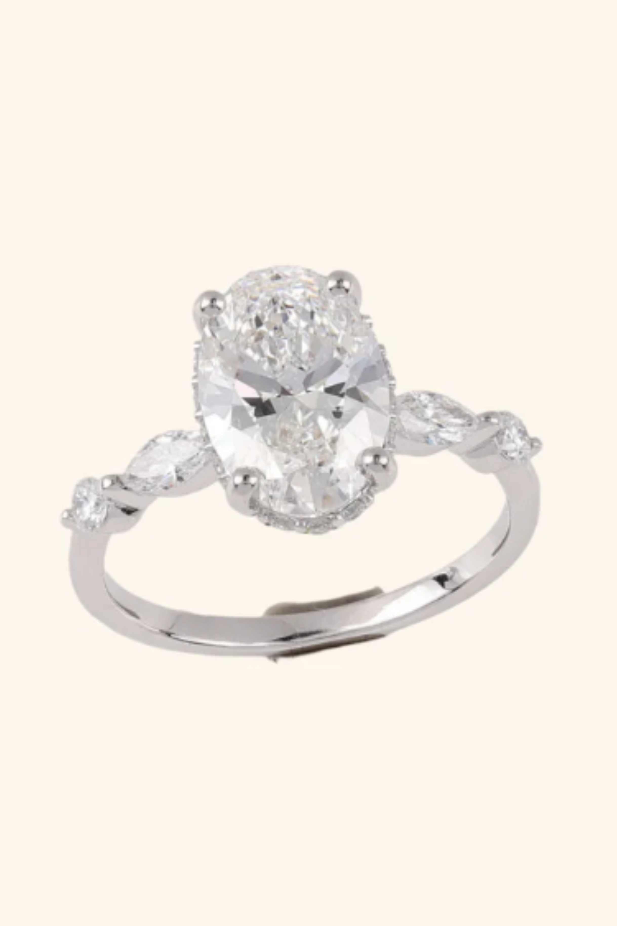1.5Ct Luminous Grace Hidden Halo Oval Solitaire Pavé Ring in Ring Size 10