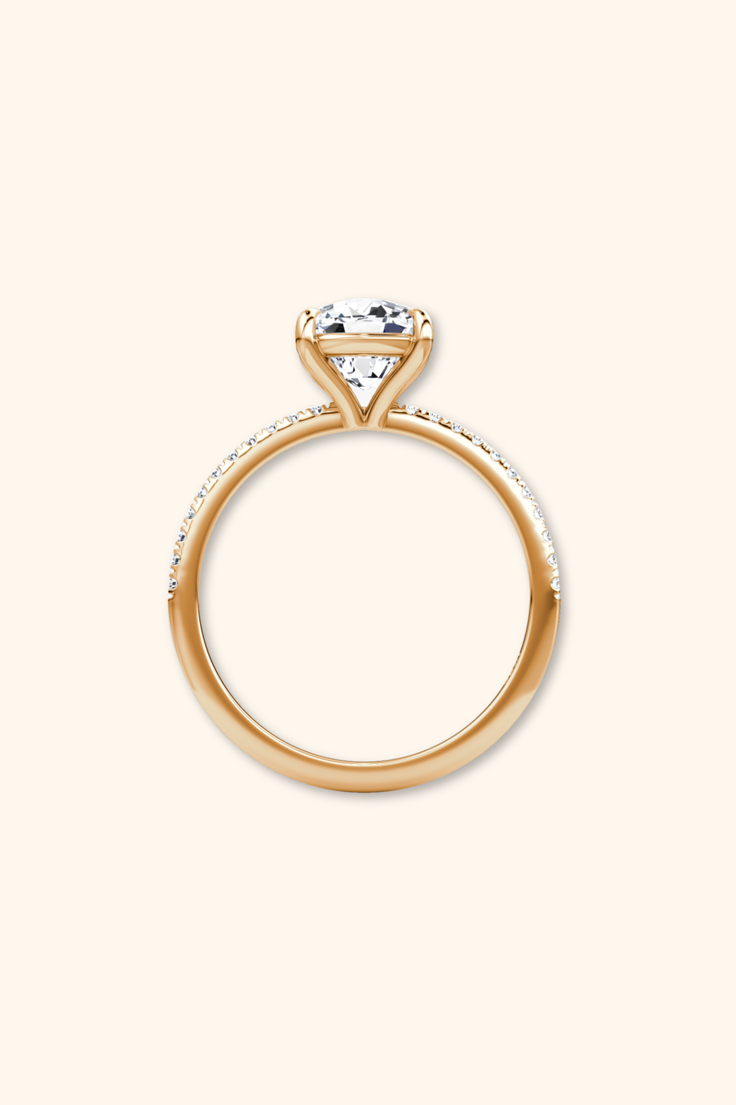 4 Prong Timeless Grace Pavé Ring with Cushion Solitaire