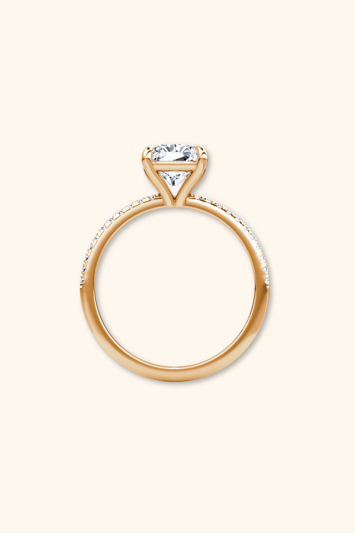 4 Prong Timeless Grace Pavé Ring with Radiant Solitaire