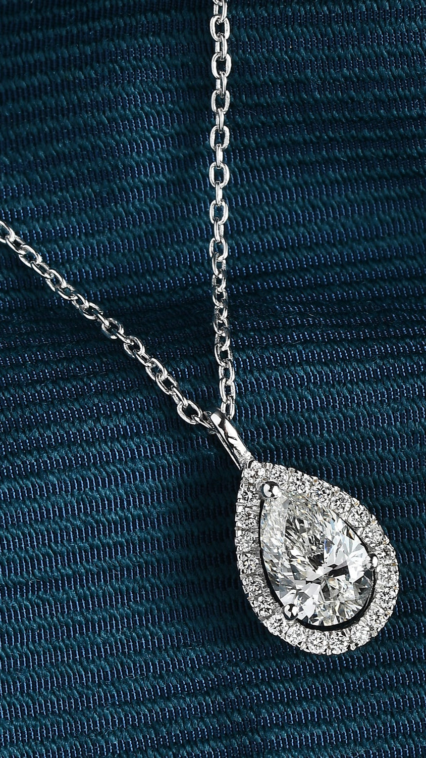 Coralina Halo Pear Solitaire Pendant