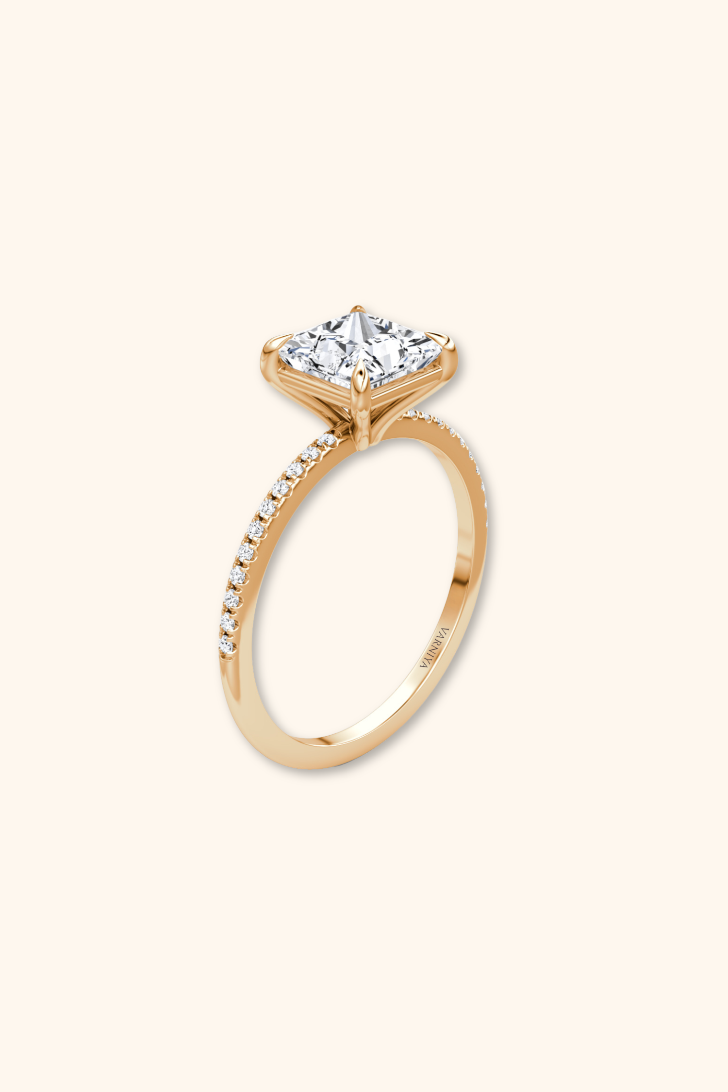 4 Prong Timeless Grace Pavé Ring with Princess Solitaire