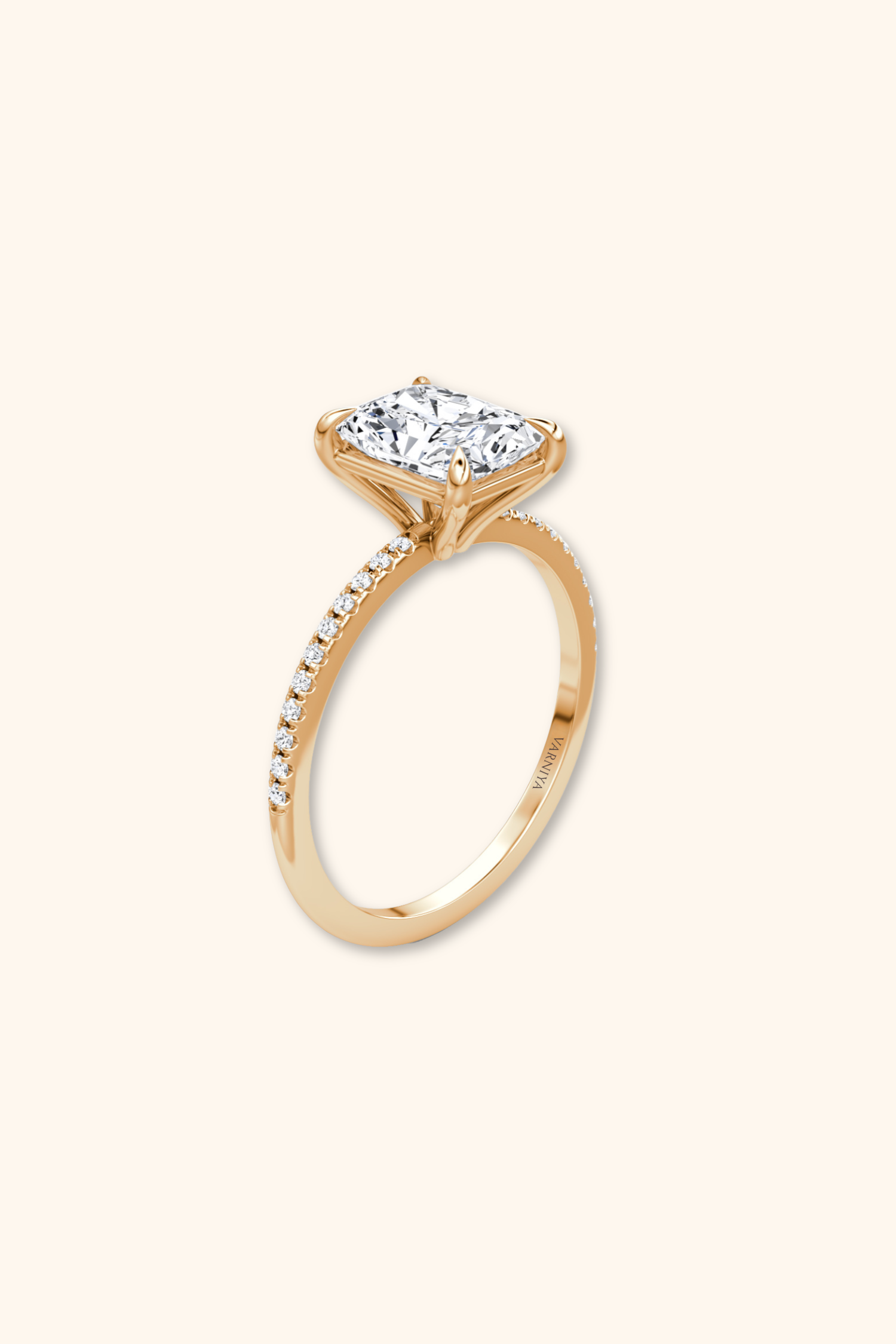 4 Prong Timeless Grace Pavé Ring with Radiant Solitaire