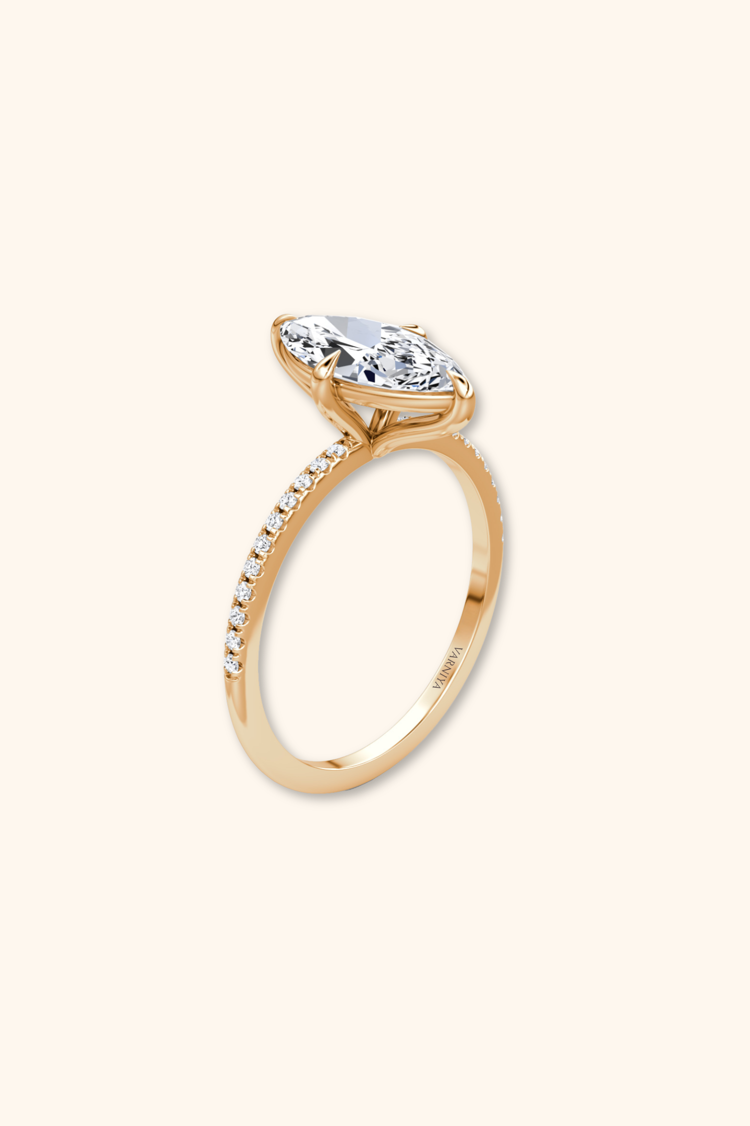 4 Prong Timeless Grace Pavé Ring with Marquise Solitaire