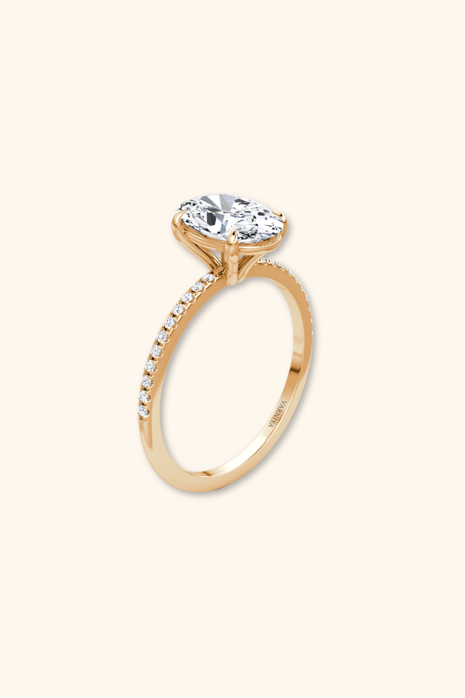 4 Prong Timeless Grace Pavé Ring with Oval Solitaire