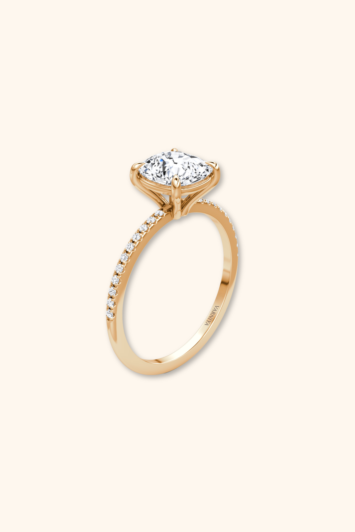 4 Prong Timeless Grace Pavé Ring with Cushion Solitaire