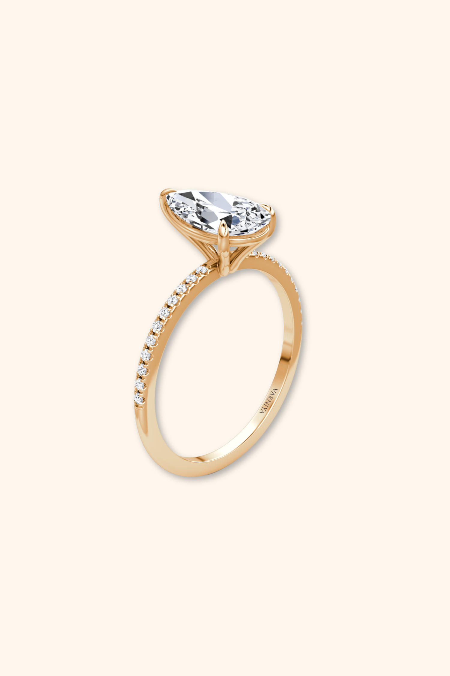 4 Prong Timeless Grace Pavé Ring with Pear Solitaire