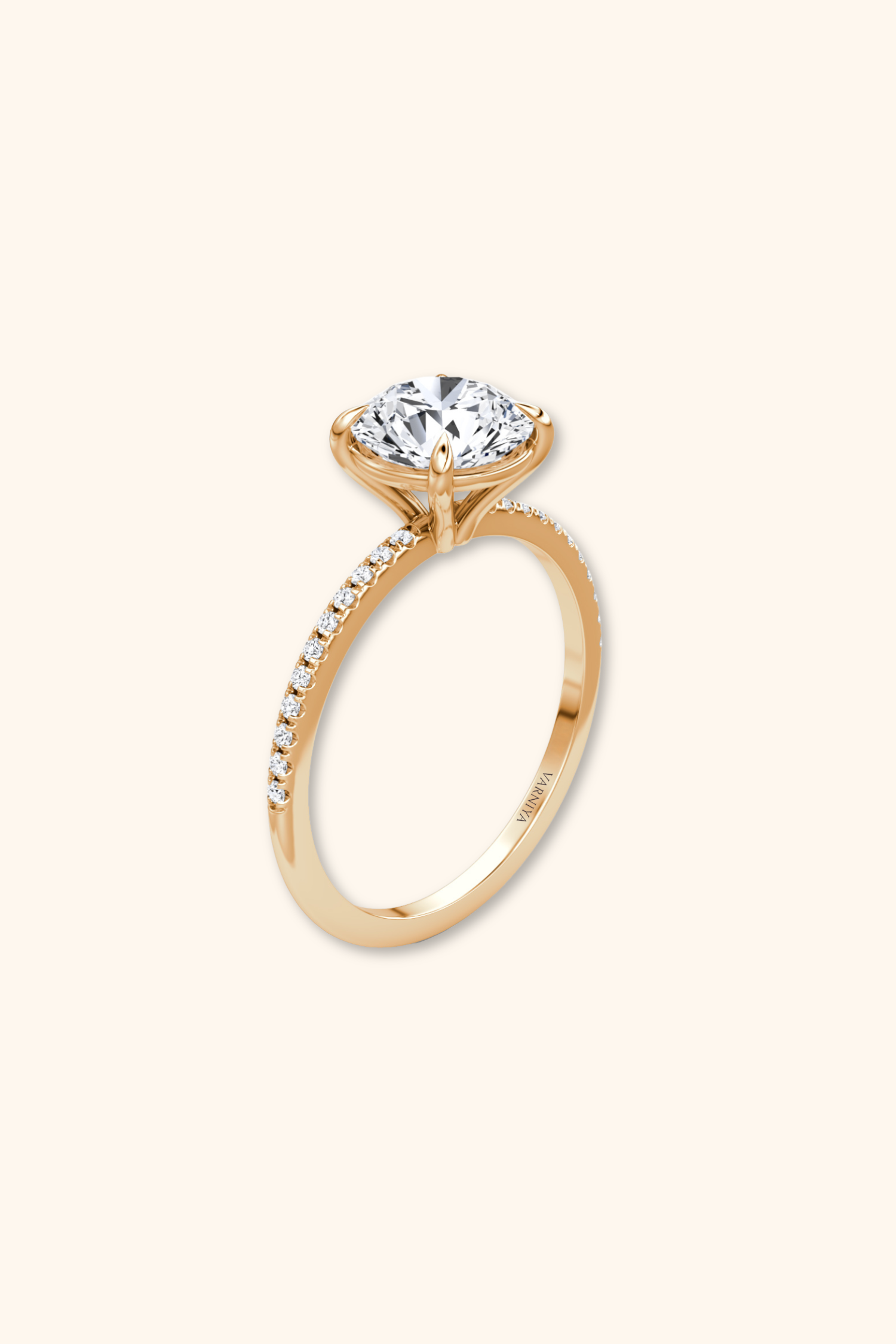 4 Prong Timeless Grace Pavé Ring with Round Solitaire