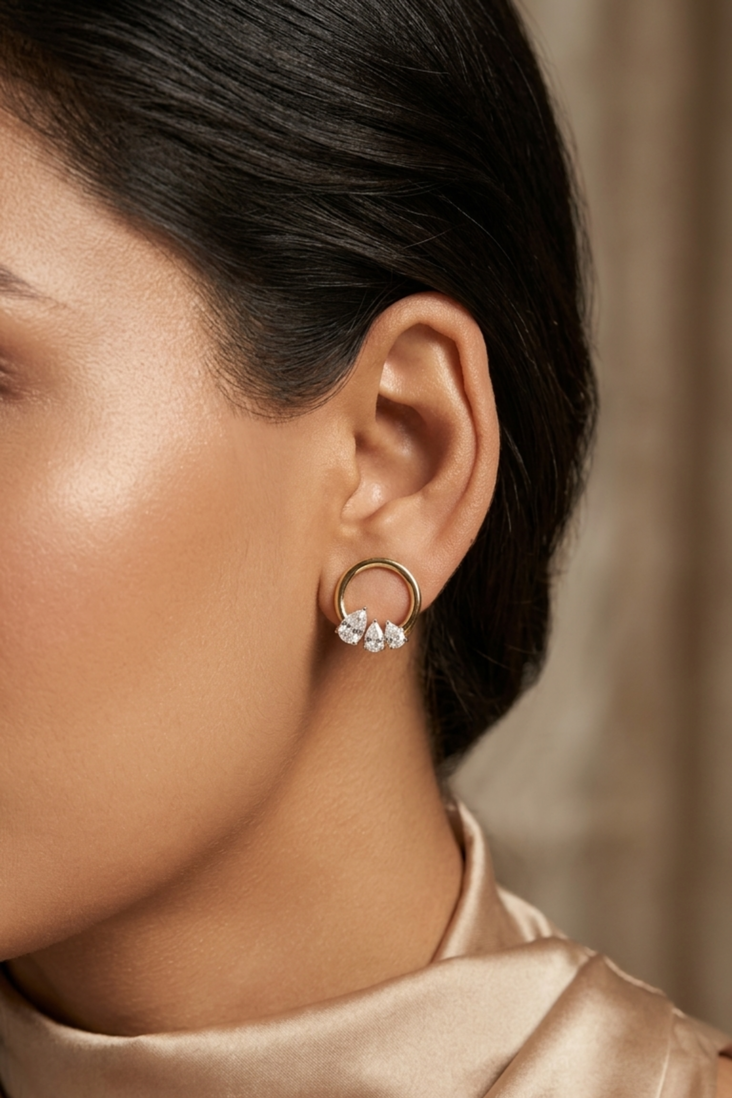 1.66Ct Three Pear Diamond Studs