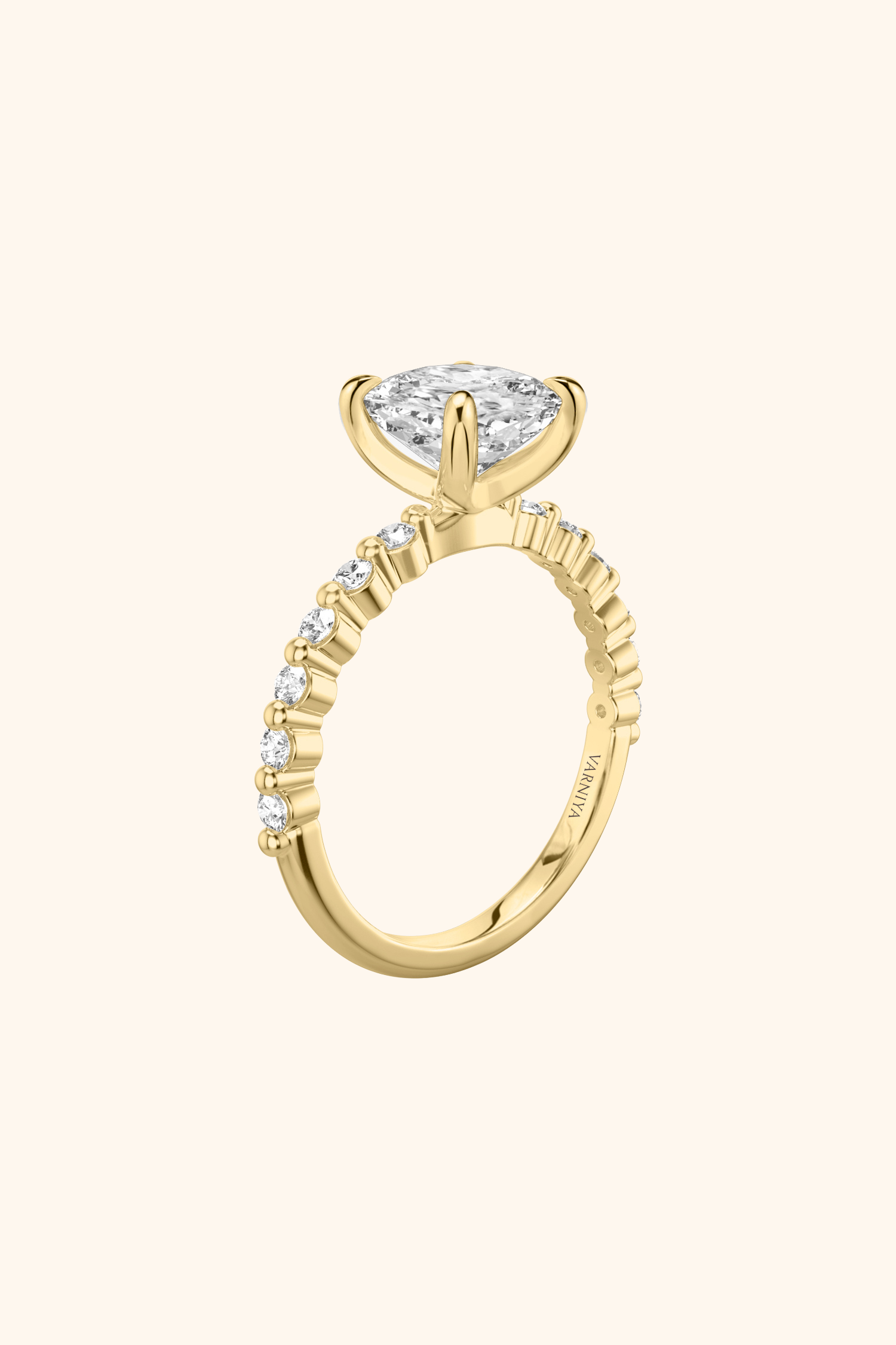 Alya Cushion Solitaire Pavé Ring