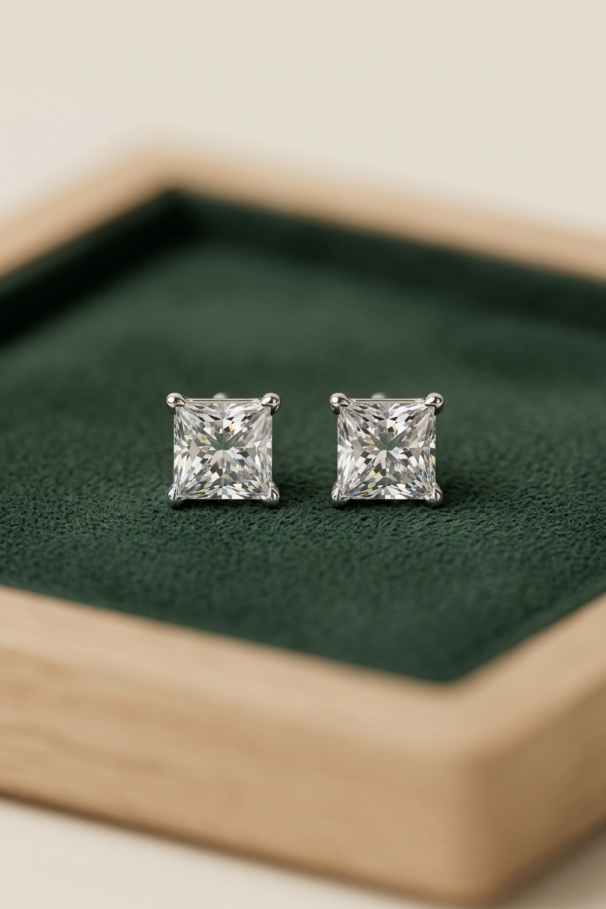 0.74Ct Tulip Stud Earrings with Princess Solitaire
