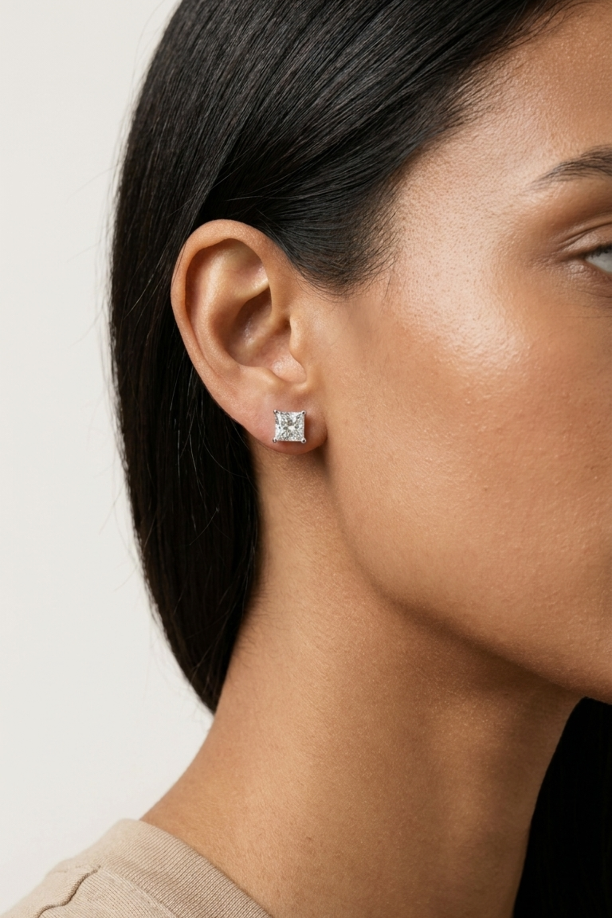 0.74Ct Tulip Stud Earrings with Princess Solitaire