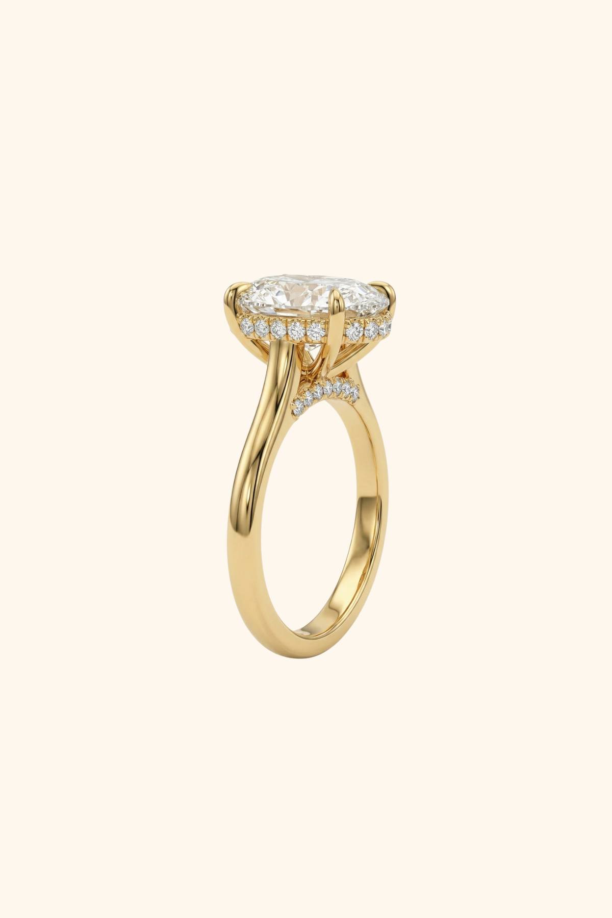1.28Ct Serenata Hidden Halo Pavé Bridge Oval Solitaire Ring in Ring Size 10