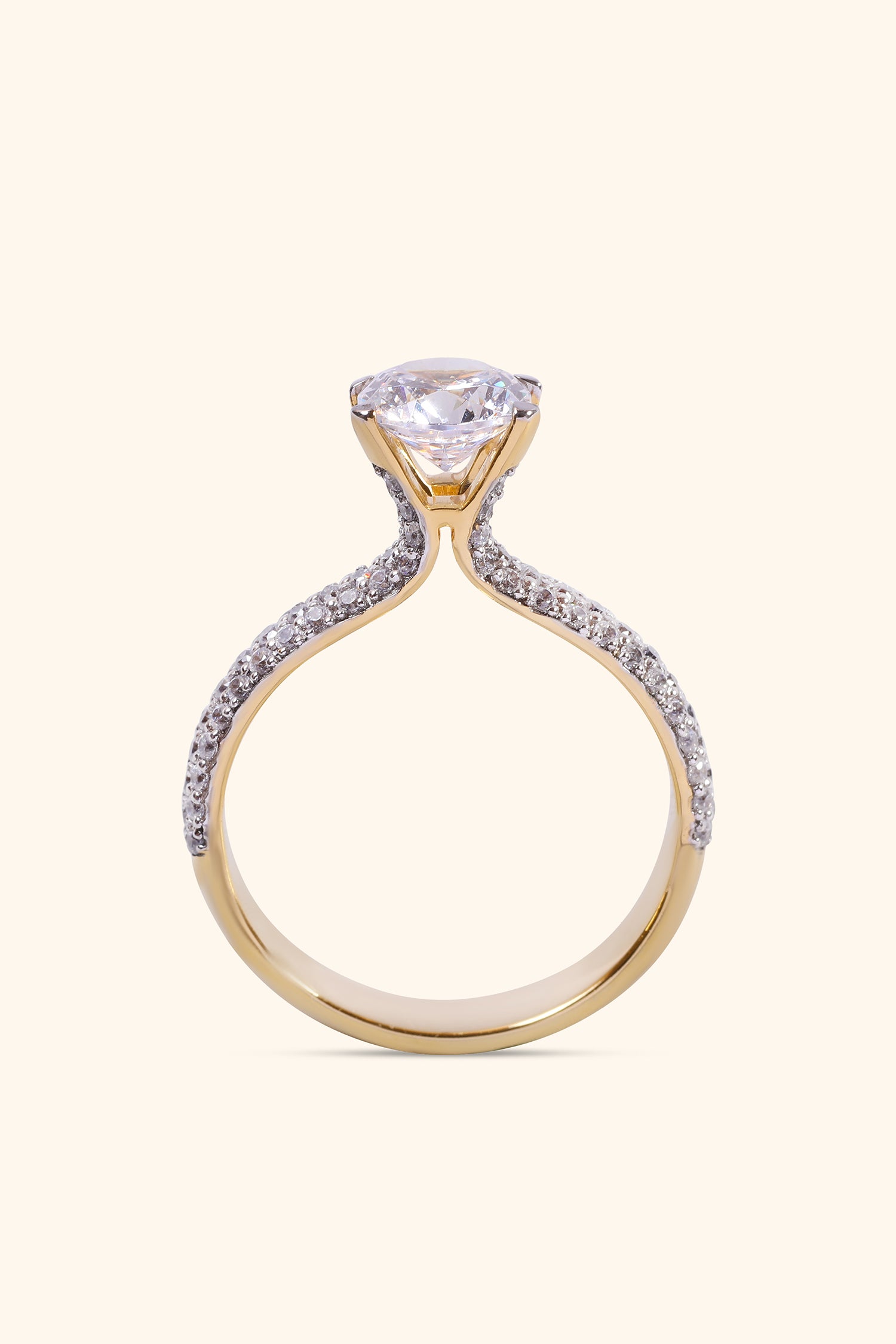 AURORA TRIPLE PAVÉ RING WITH A ROUND SOLITAIRE