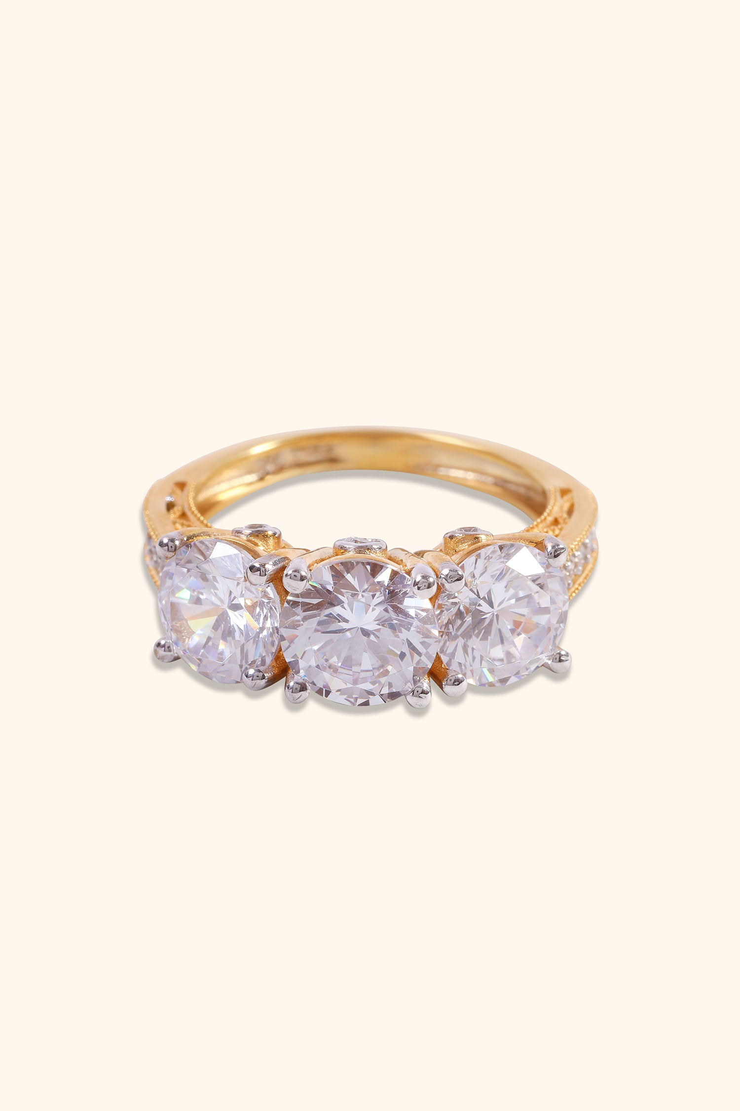 Luciana Trilogy Round Brilliant Solitaire Ring with a Pave Band