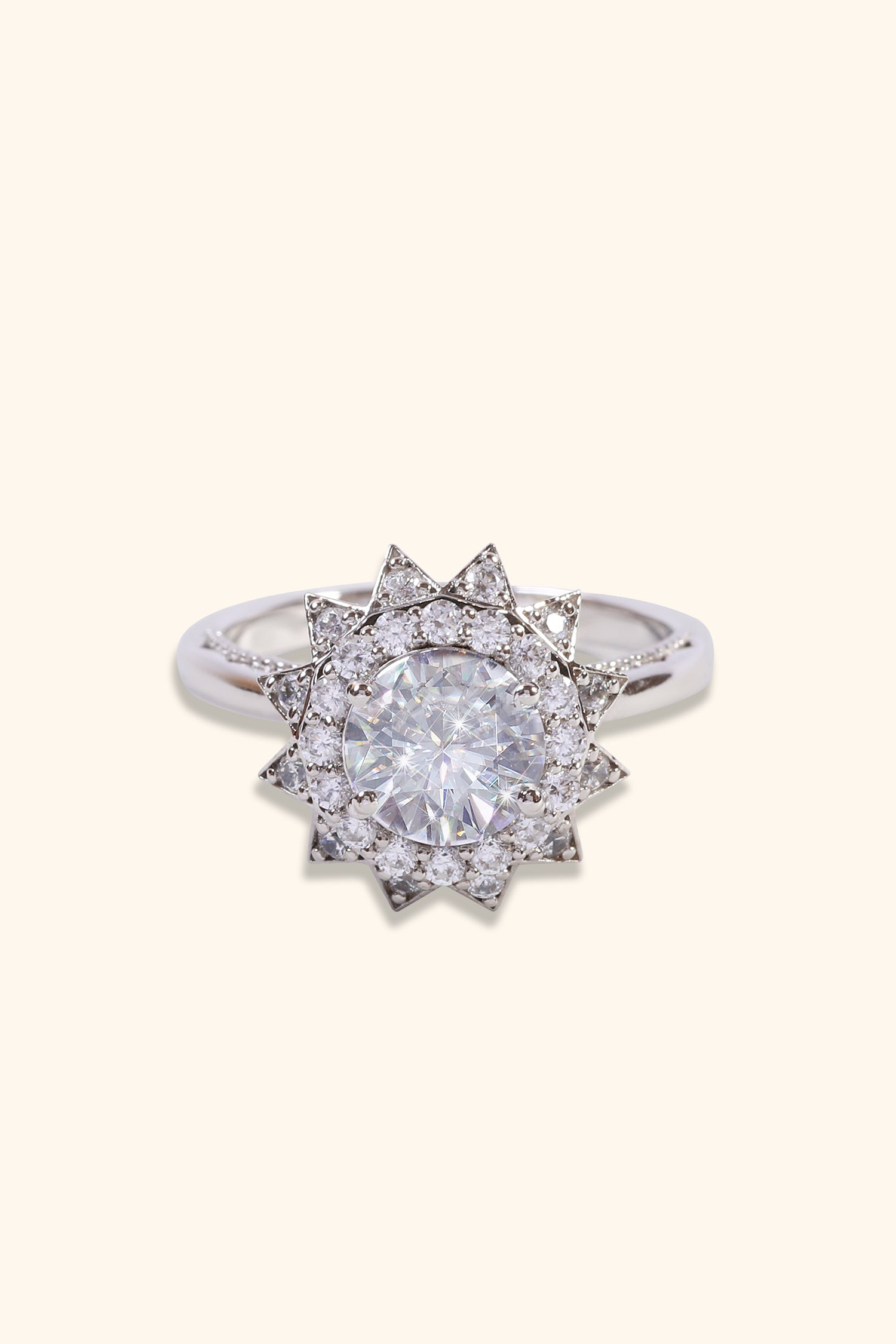 Roselyn Studded Halo Ring set with a Round Solitaire