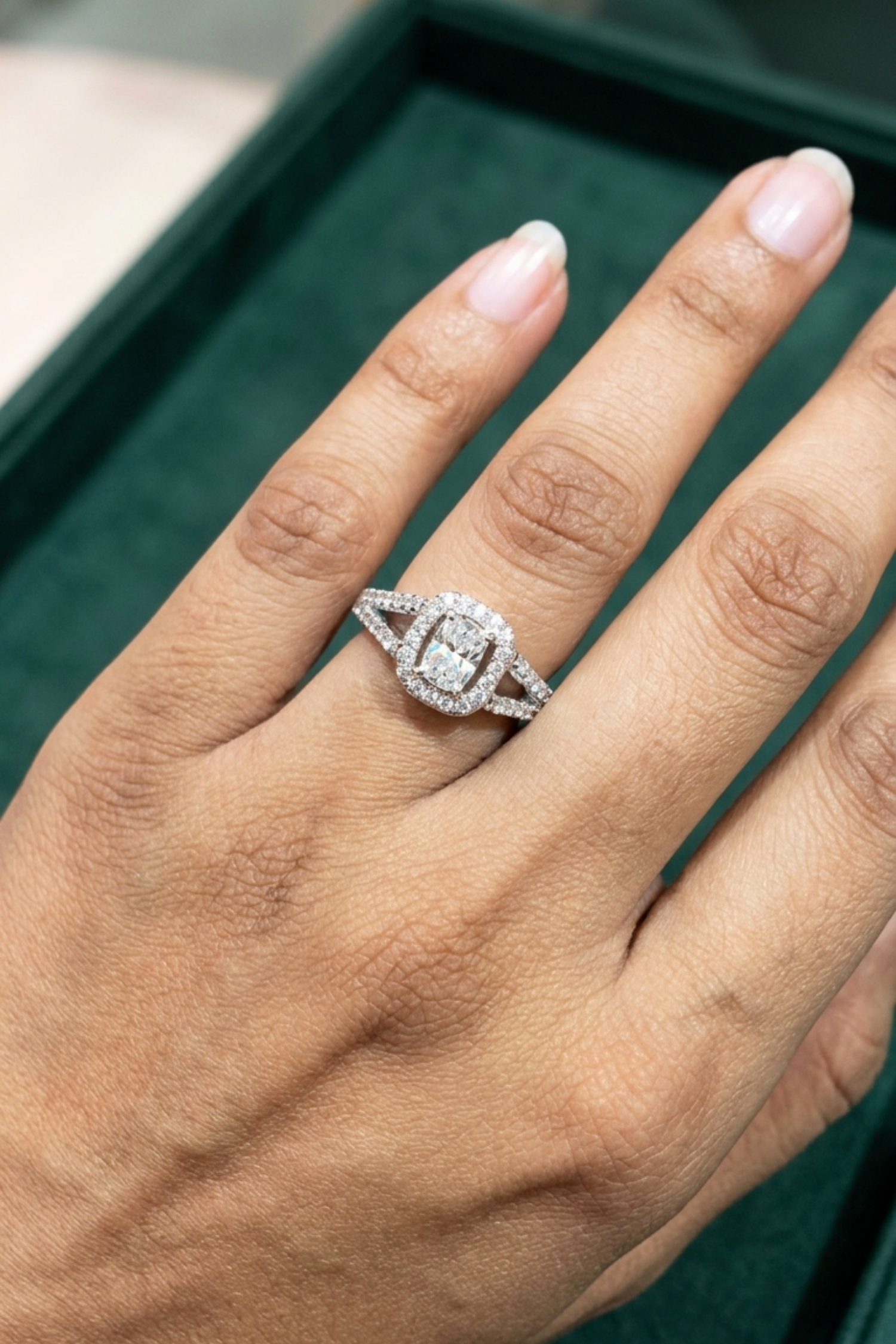 0.55Ct Aretha Halo Cushion Pavé Ring in Ring Size 9