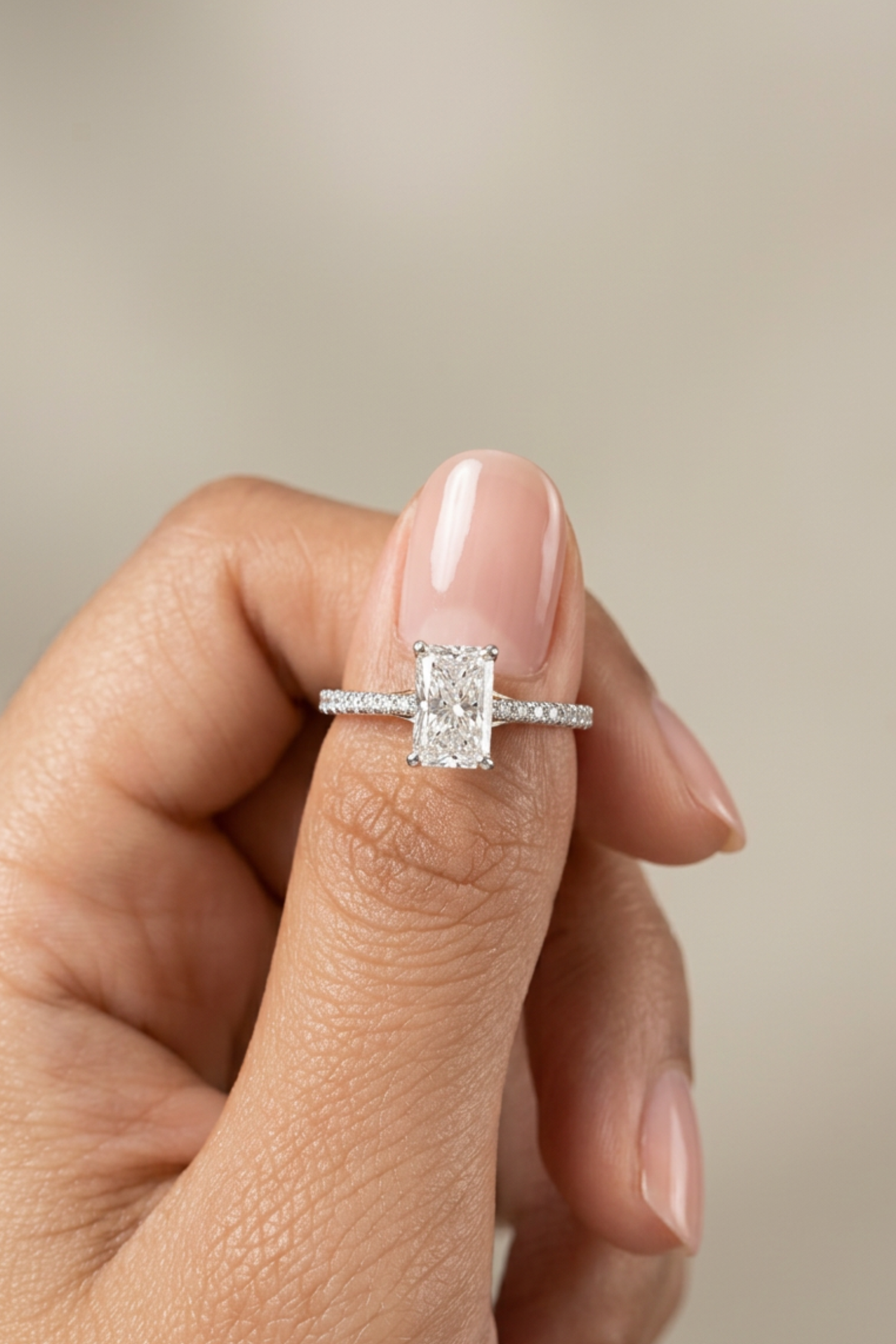 1.03Ct Valentina Pavé Ring with Radiant Solitaire in Ring Size 9