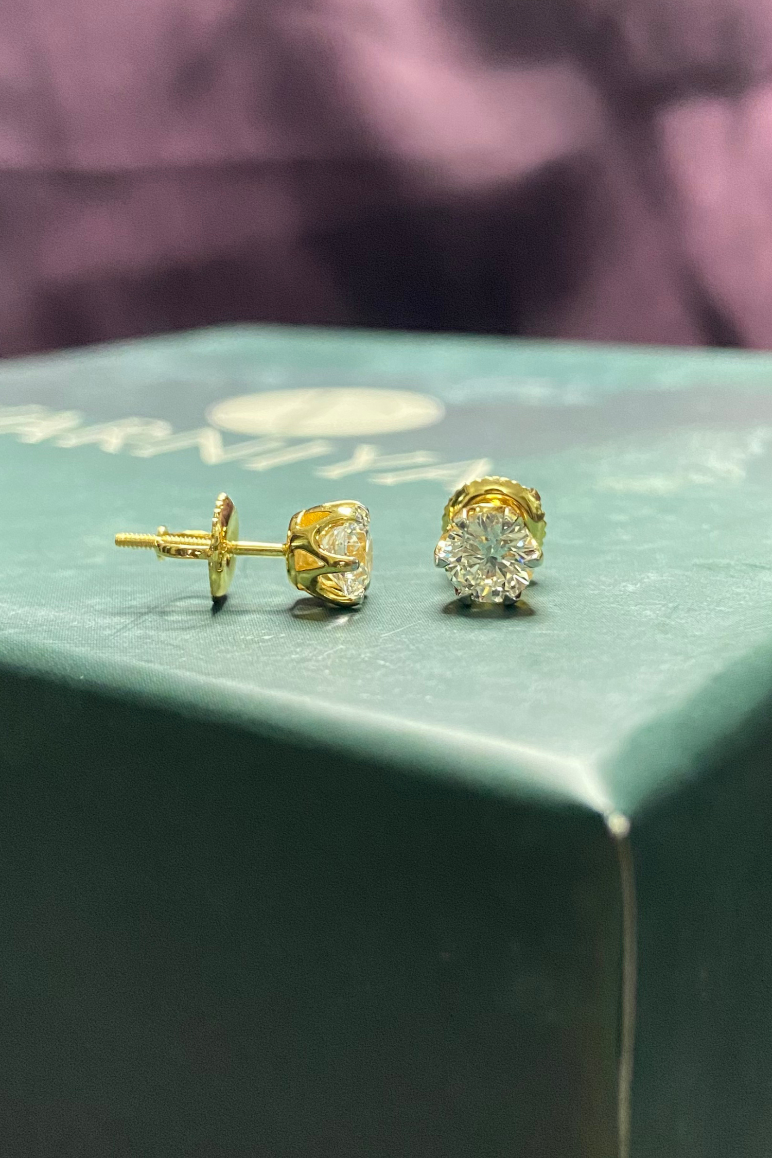 Six Prong Vintage Studs with Round Solitaire