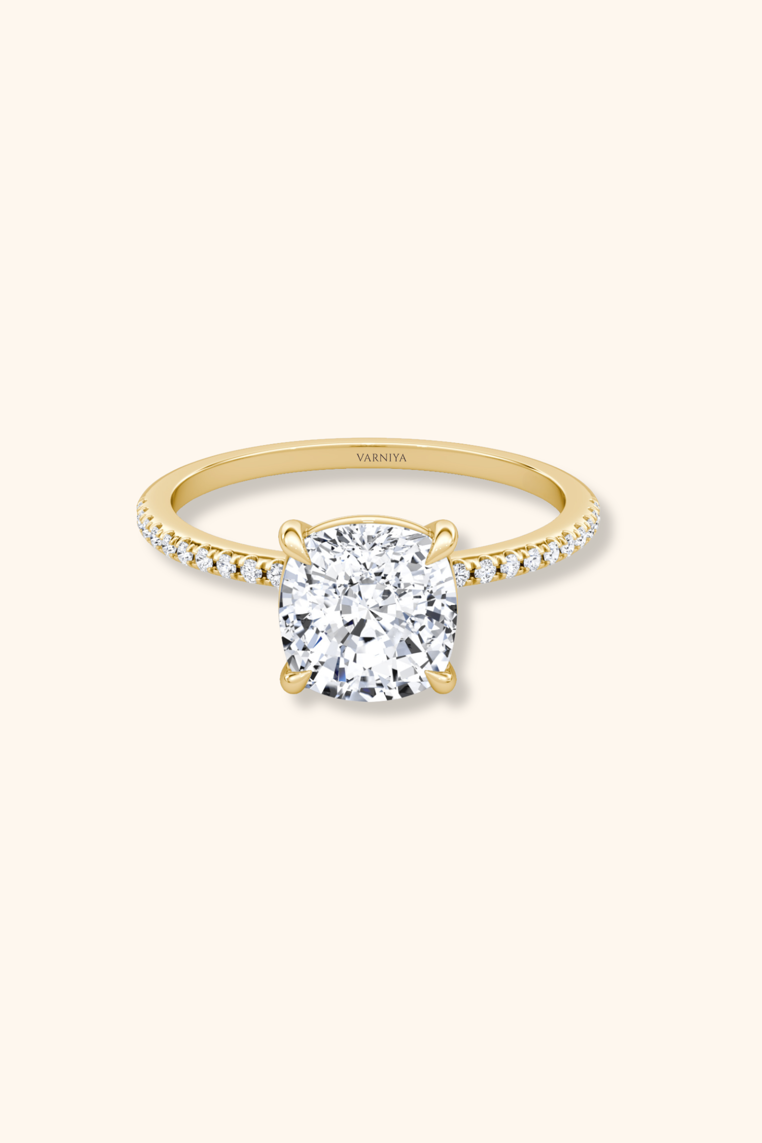 4 Prong Timeless Grace Pavé Ring with Cushion Solitaire