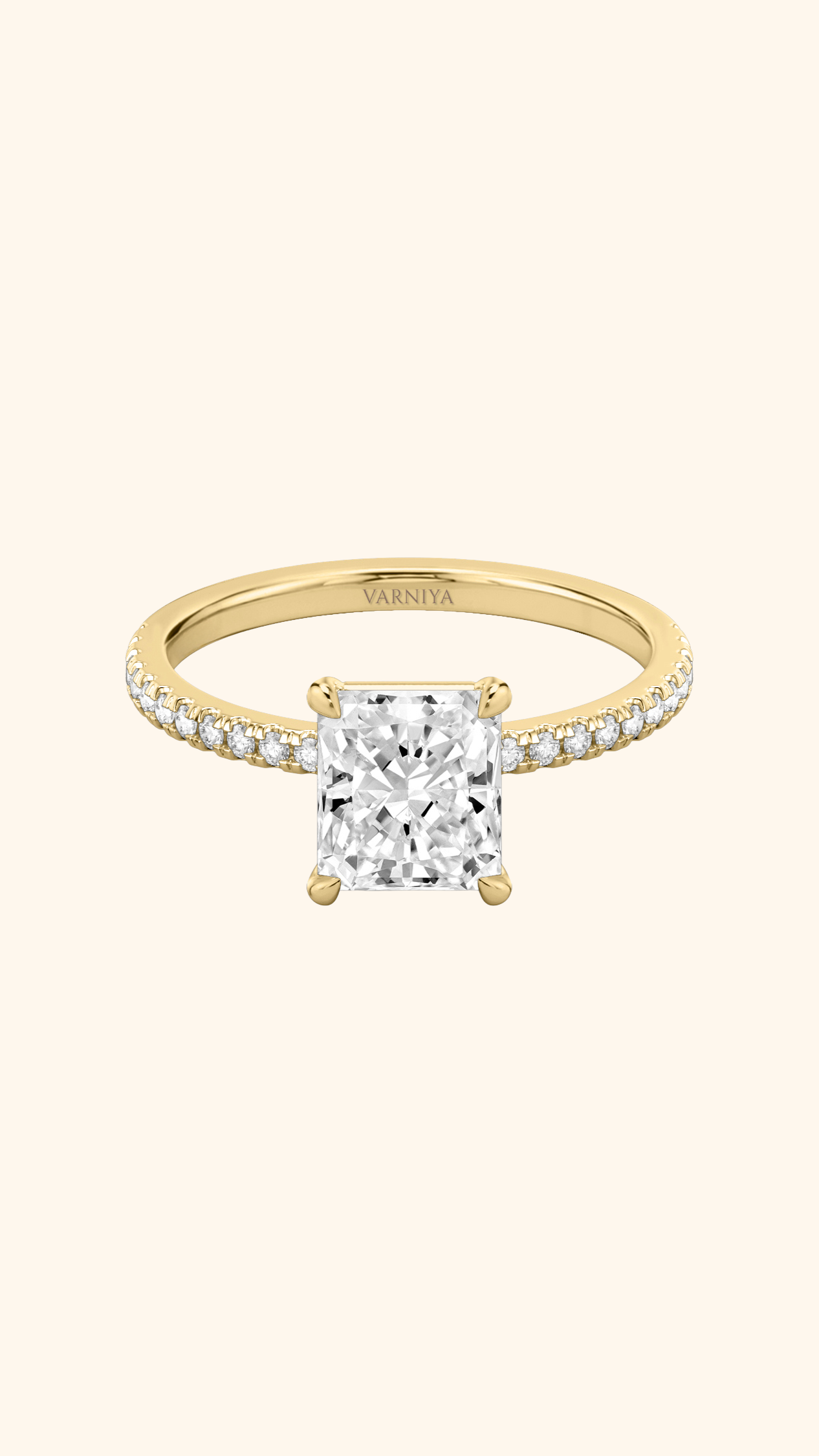 4 Prong Classic Grace Radiant Solitaire Pavé Ring