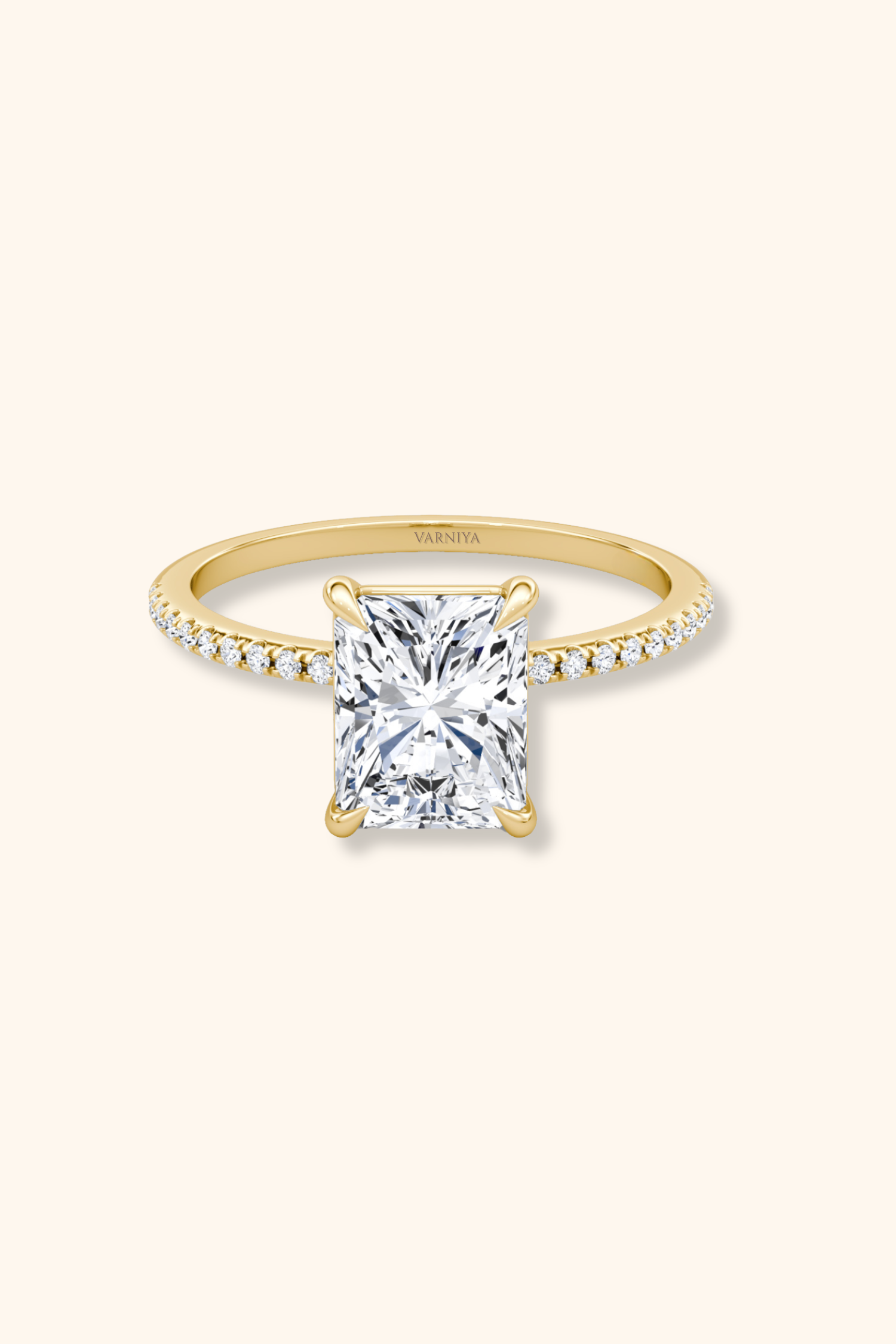 4 Prong Timeless Grace Pavé Ring with Radiant Solitaire