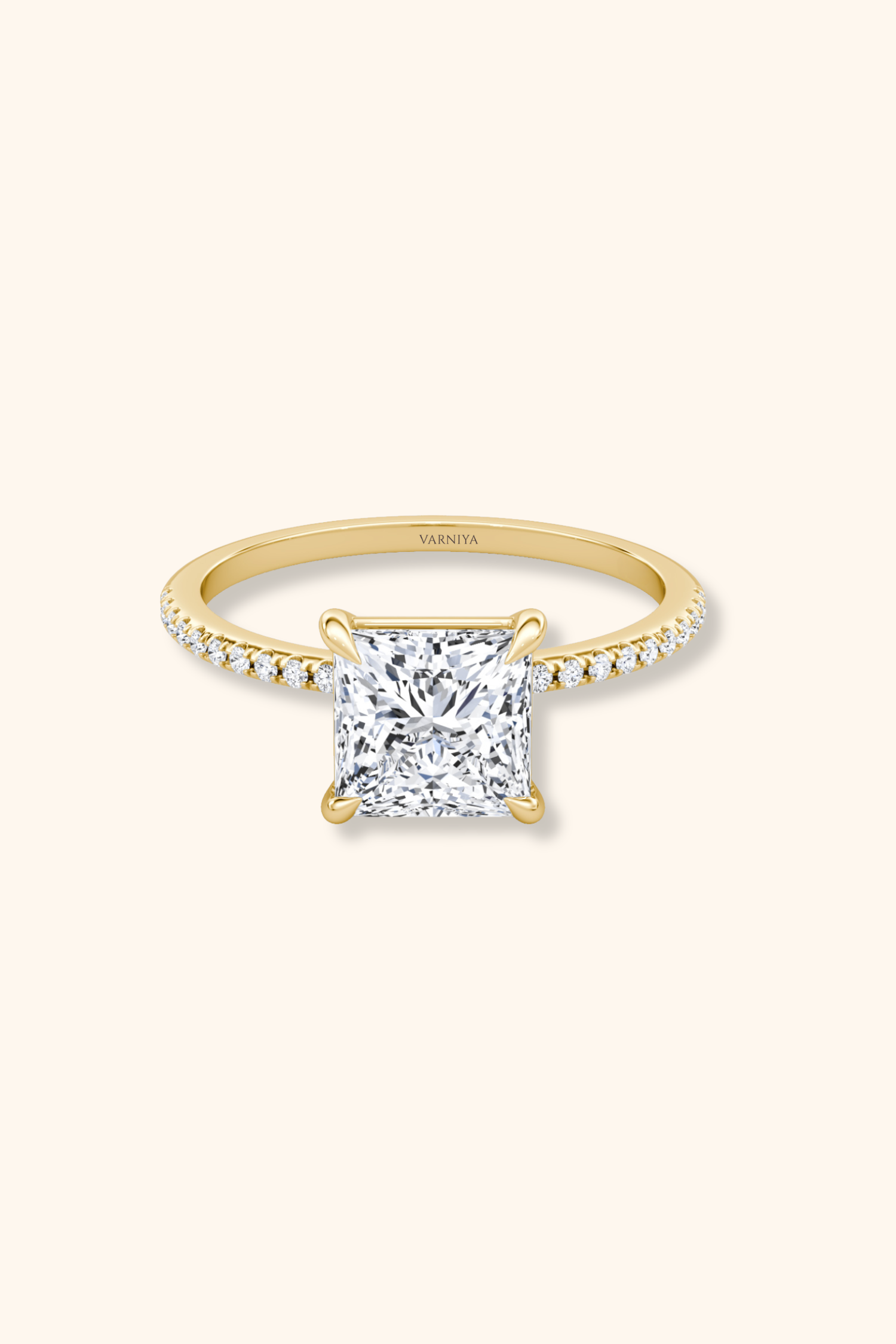 4 Prong Timeless Grace Pavé Ring with Princess Solitaire