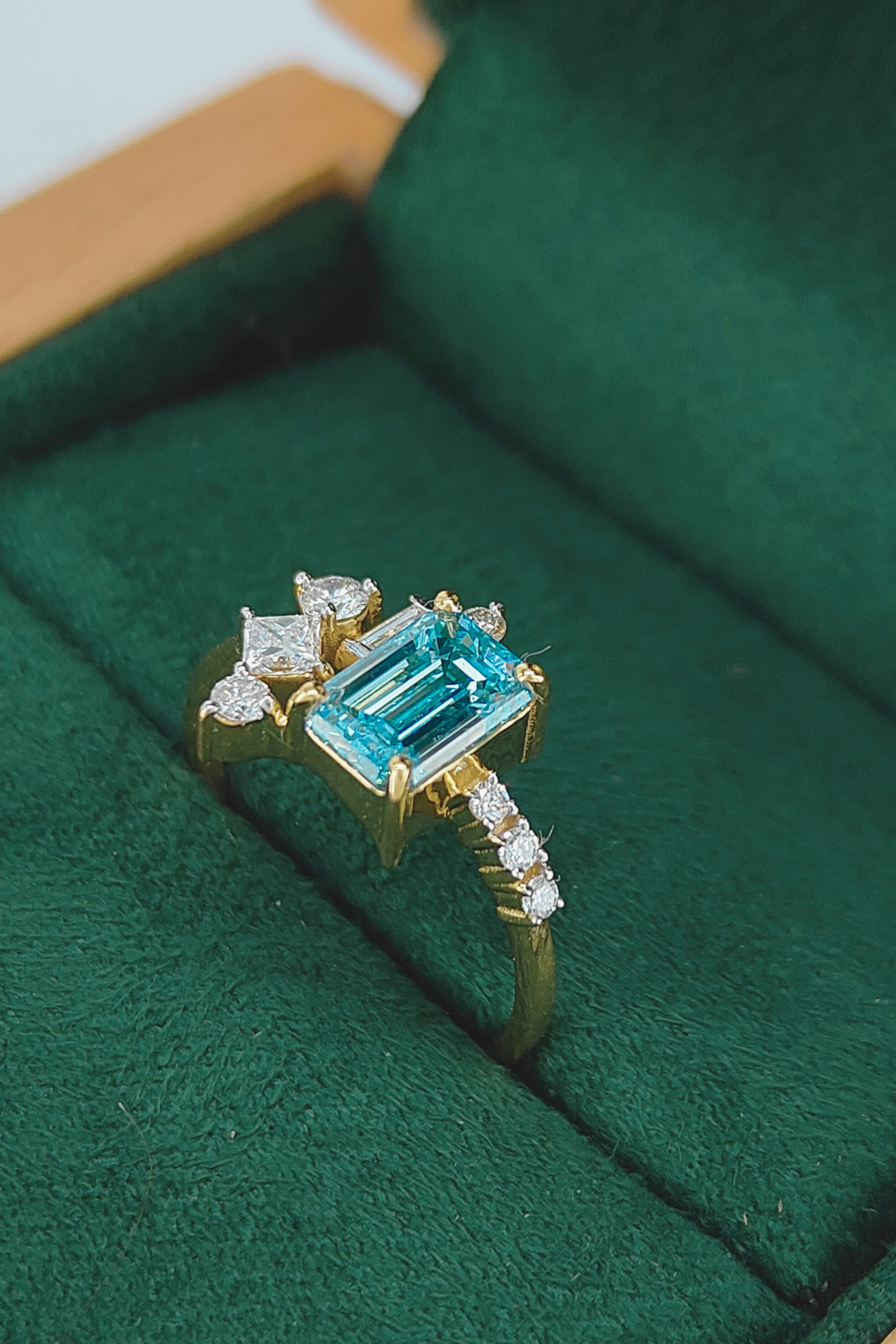 Andaman Ring with Aquamarine Emerald Cut Solitaire