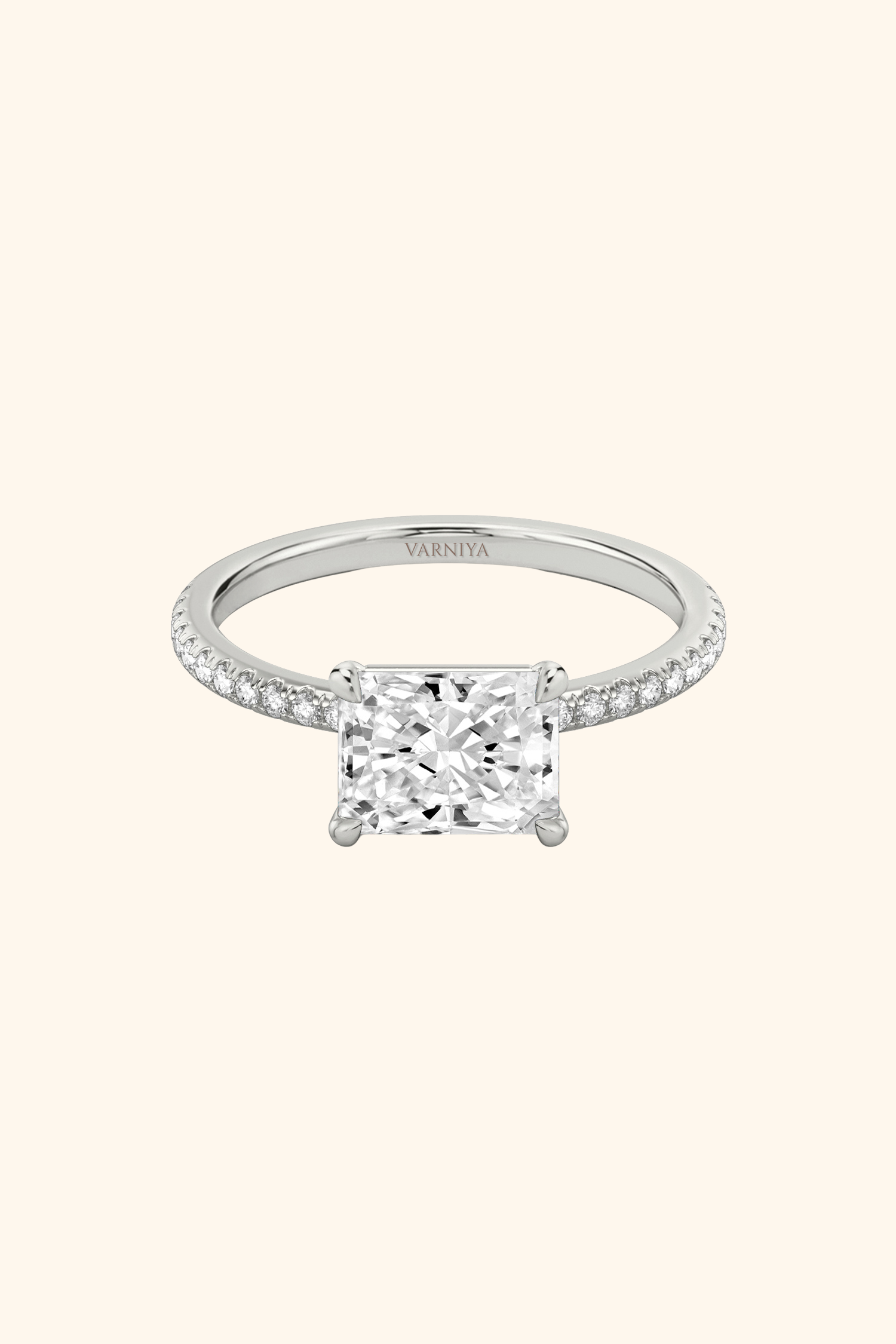 East West Radiant Solitaire Pavé Ring