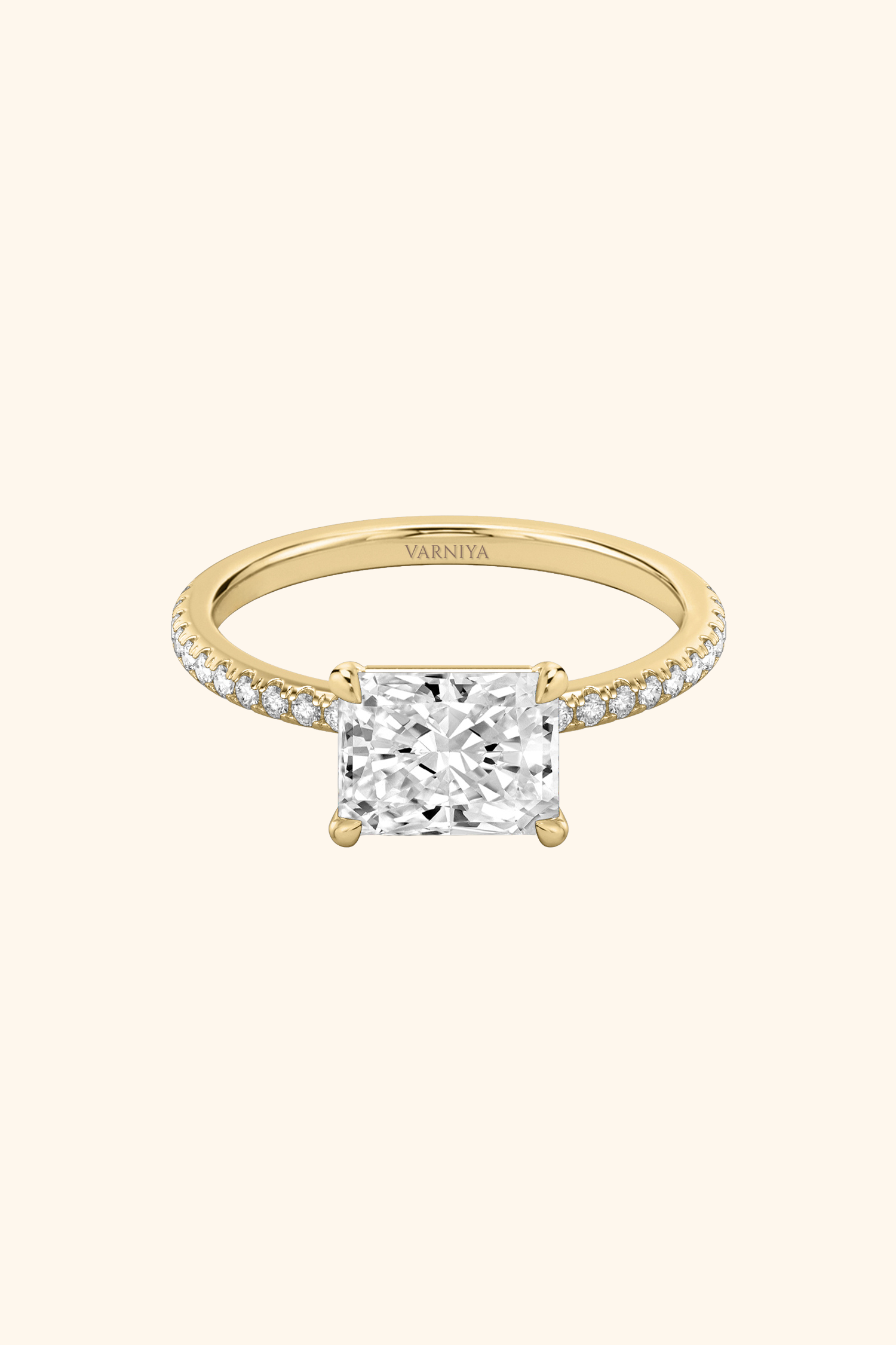 East West Radiant Solitaire Pavé Ring