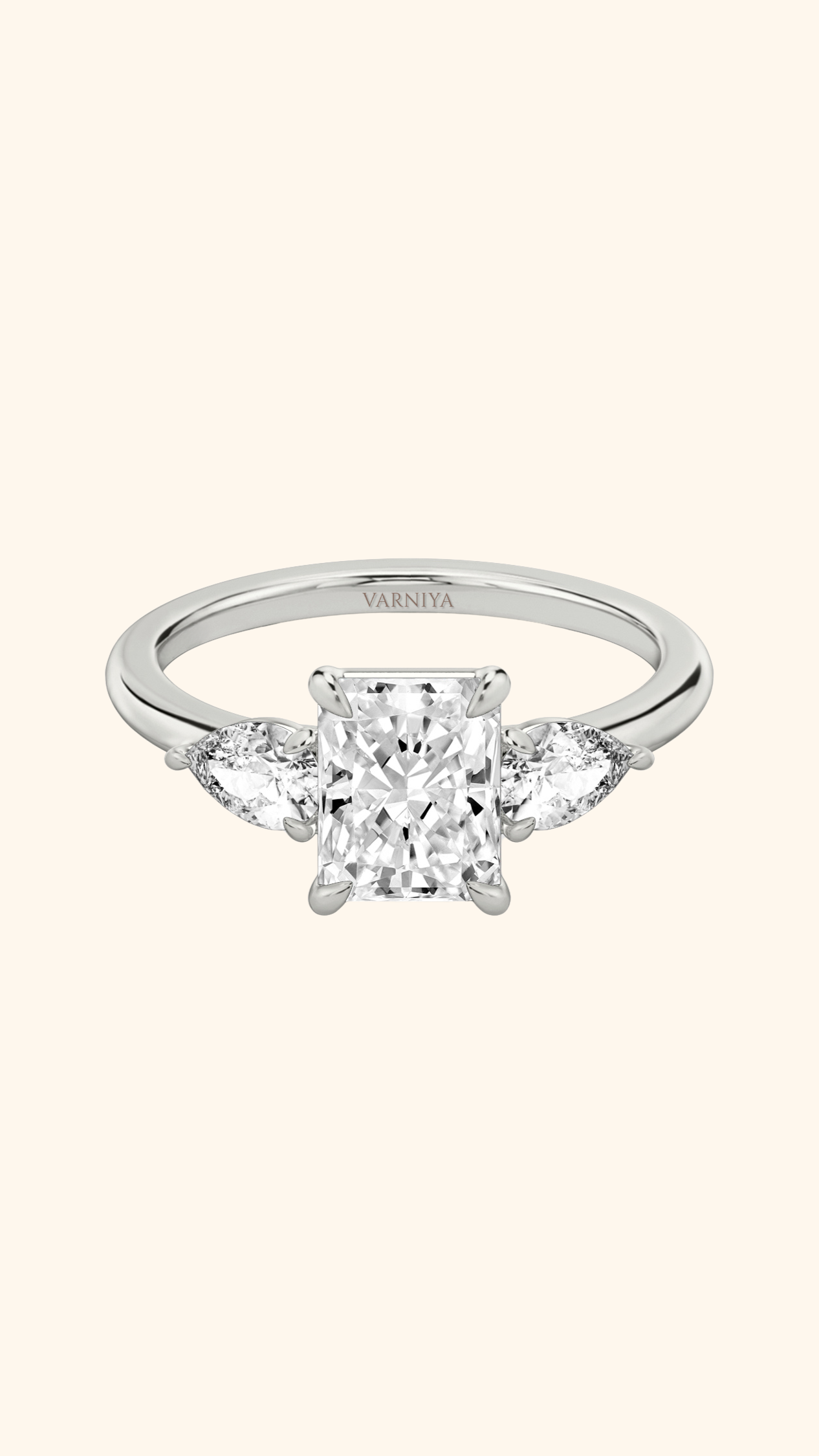 Trilogy Grace Radiant Solitaire Ring with Pear Side Stones