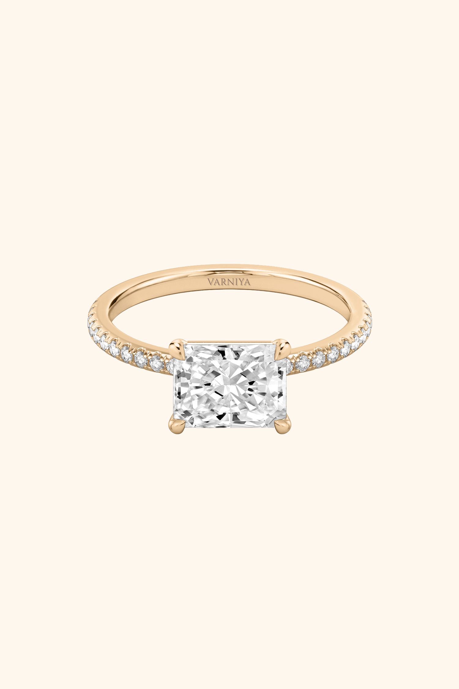 East West Radiant Solitaire Pavé Ring