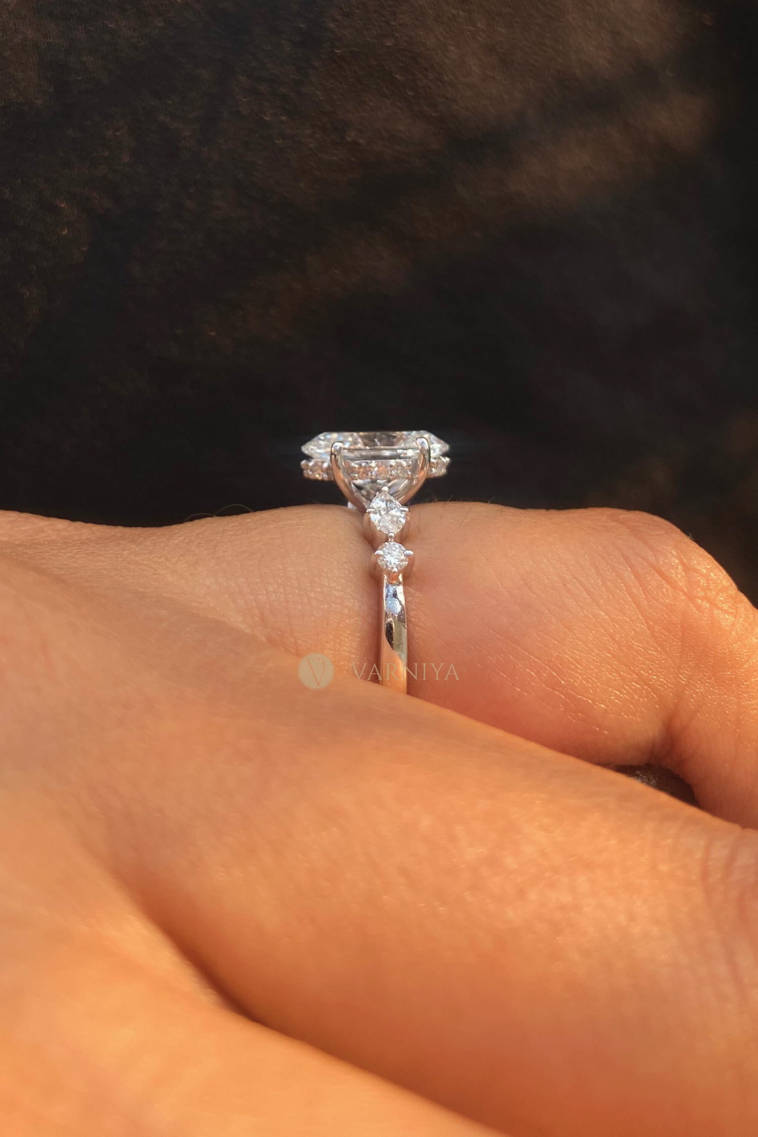 Luminous Grace Hidden Halo Oval Solitaire Pavé Ring