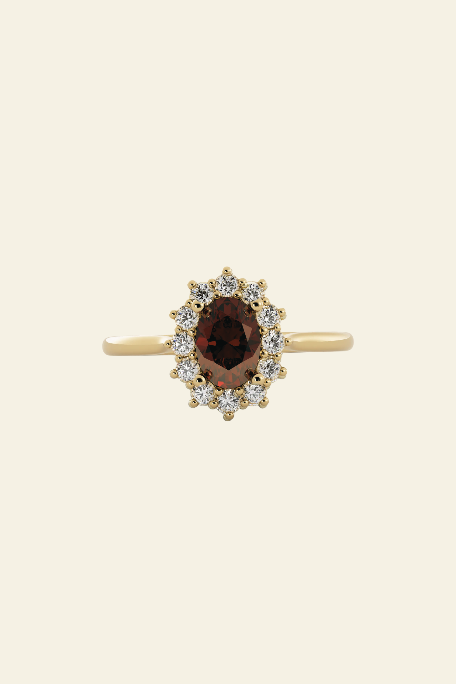 Diana Ruby Red Oval Halo Solitaire Ring