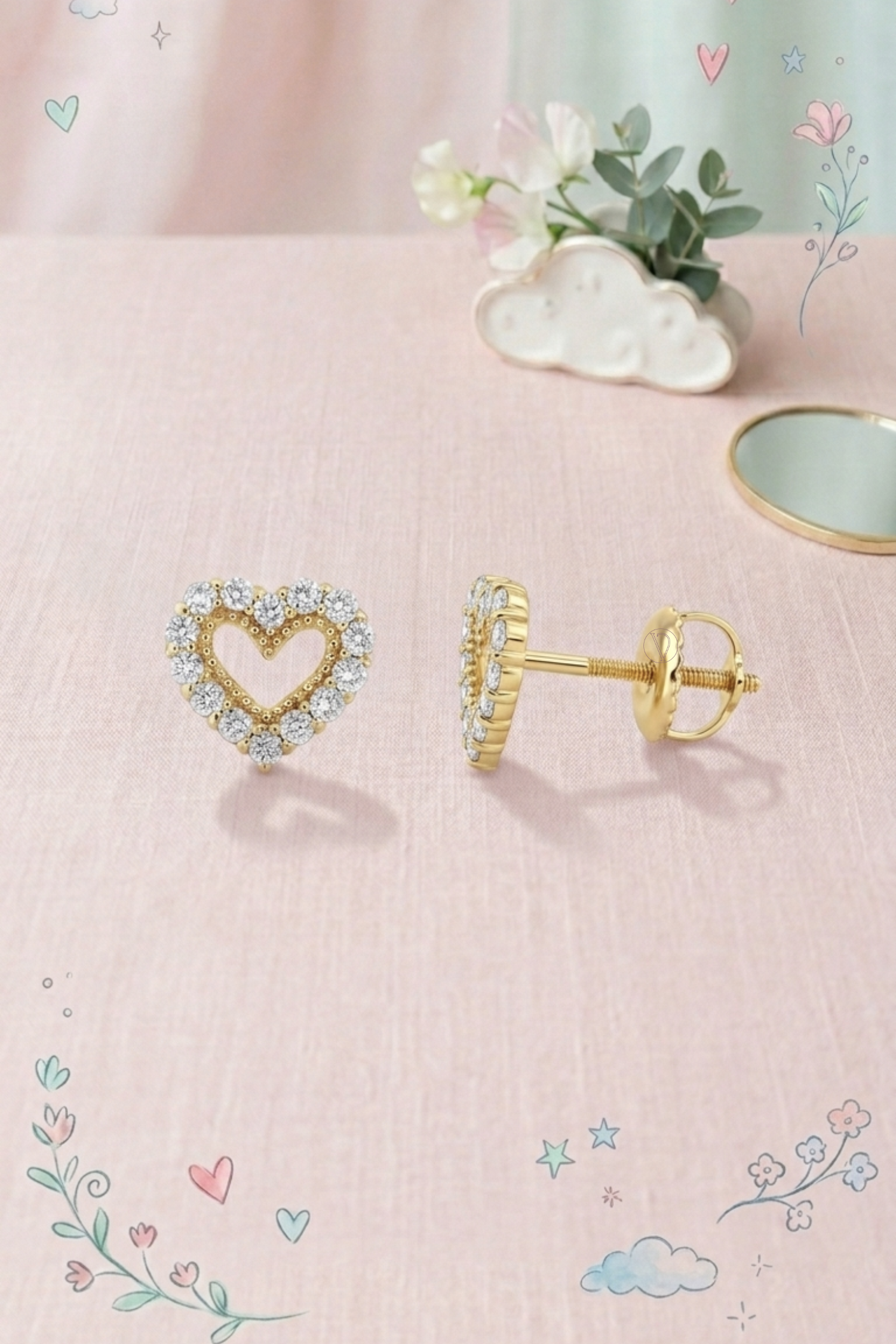 Kids Diamond Heart Earrings