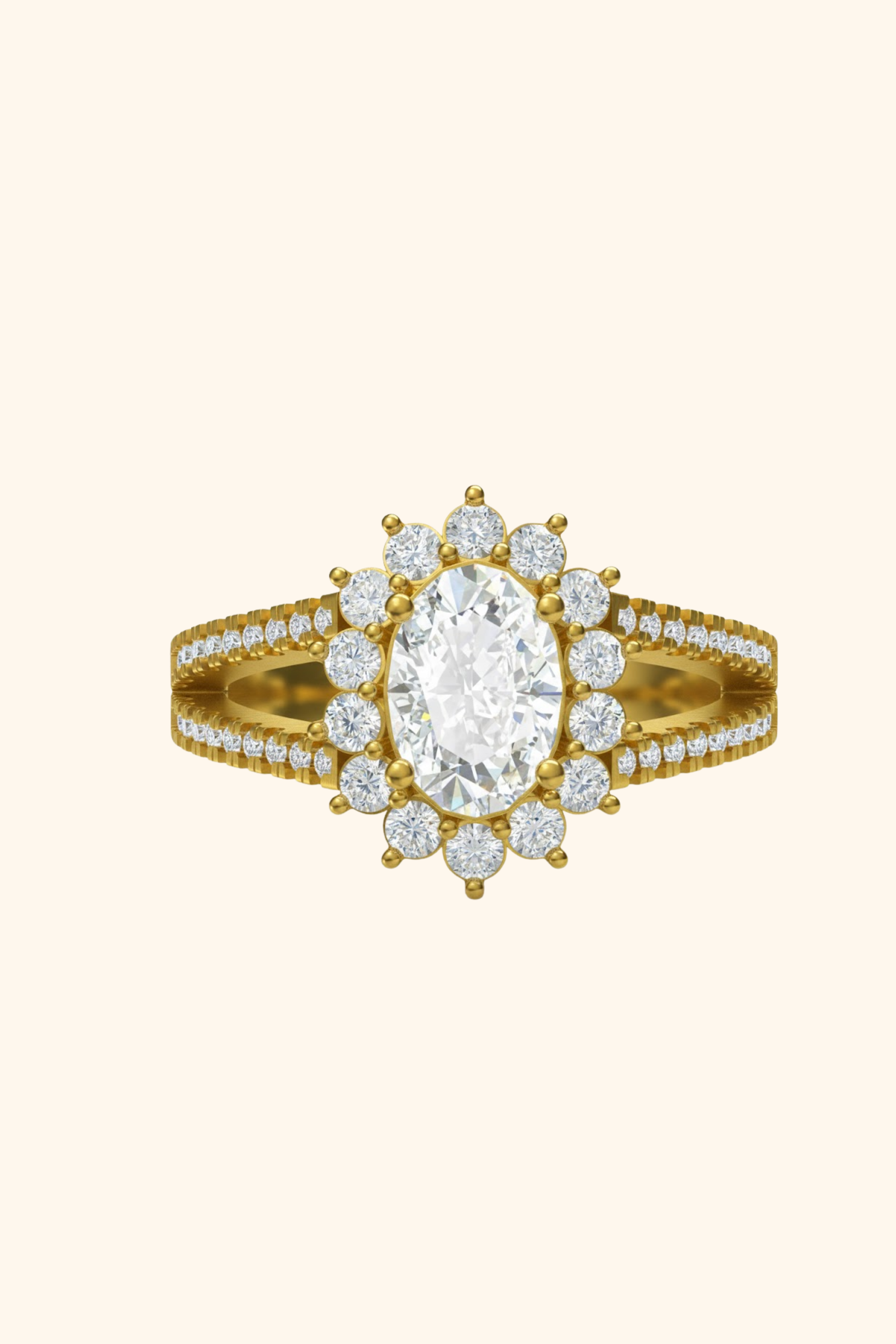 Veronique Oval Solitaire Halo Pavé Ring