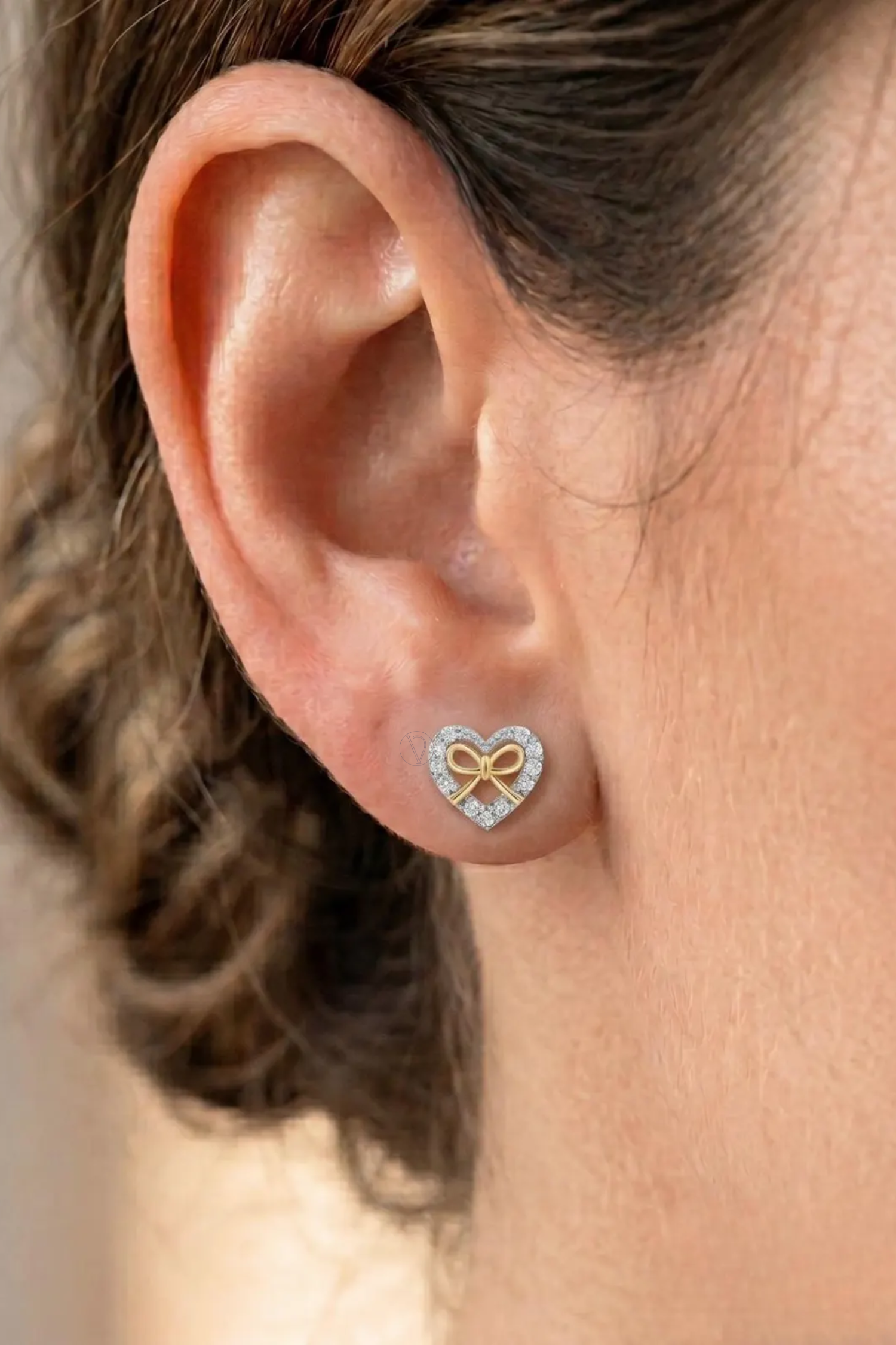 Kids Diamond Heart Ribbon Earrings