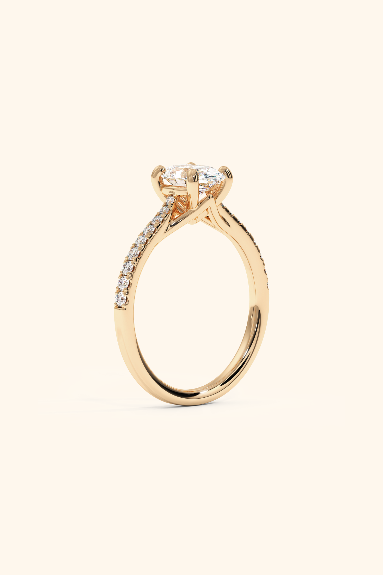 Valentina Pavé Ring with an Oval Solitaire