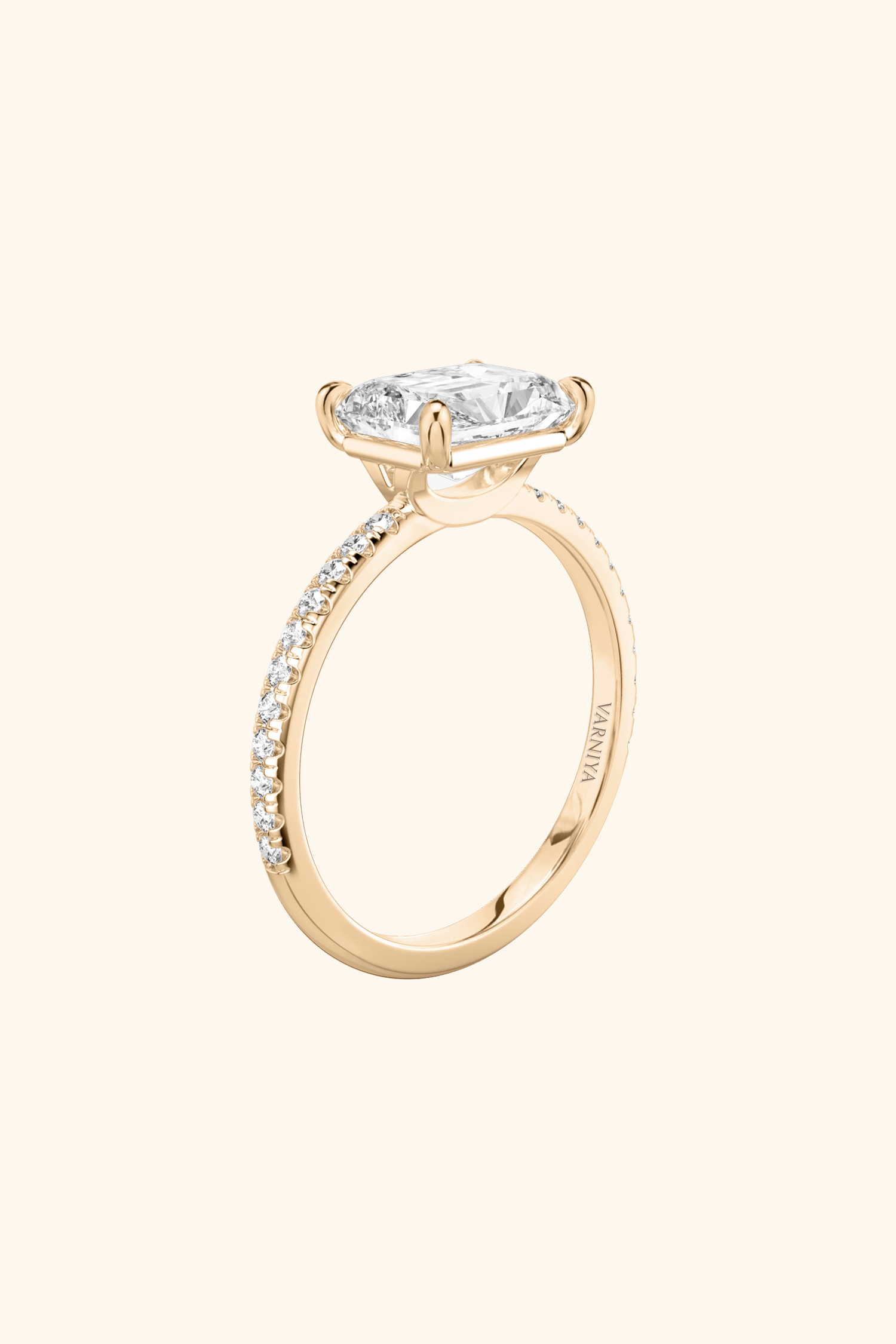 East West Radiant Solitaire Pavé Ring