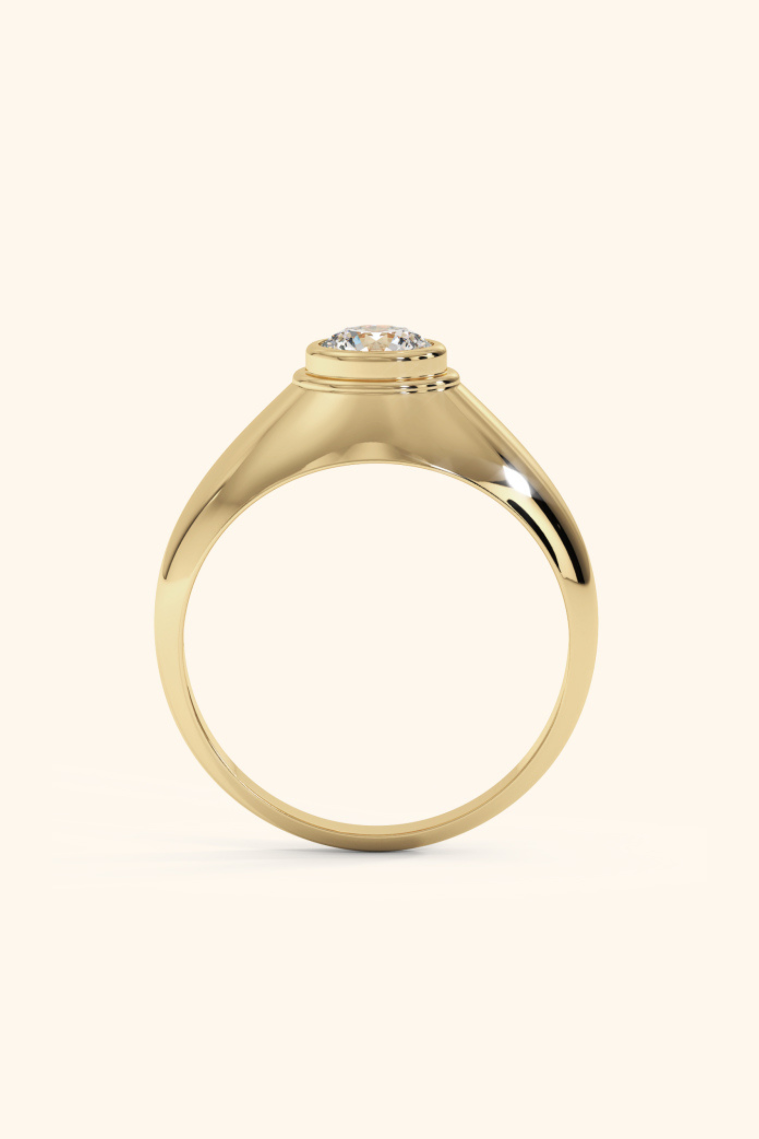 Regal Signet Ring with a Round Brilliant Solitaire